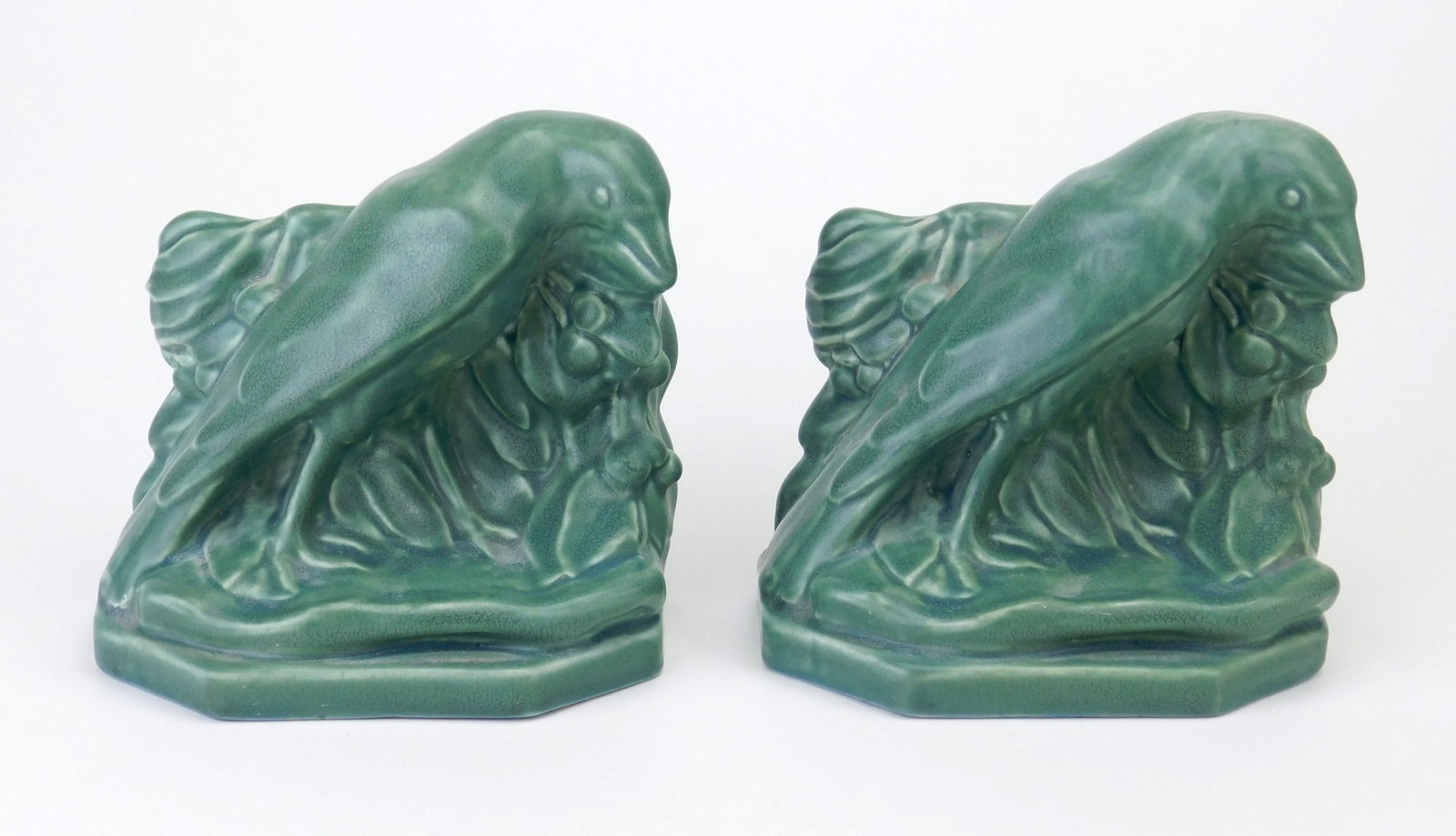 Pair of Rookwood pottery bookends- Rook (1 of 6)