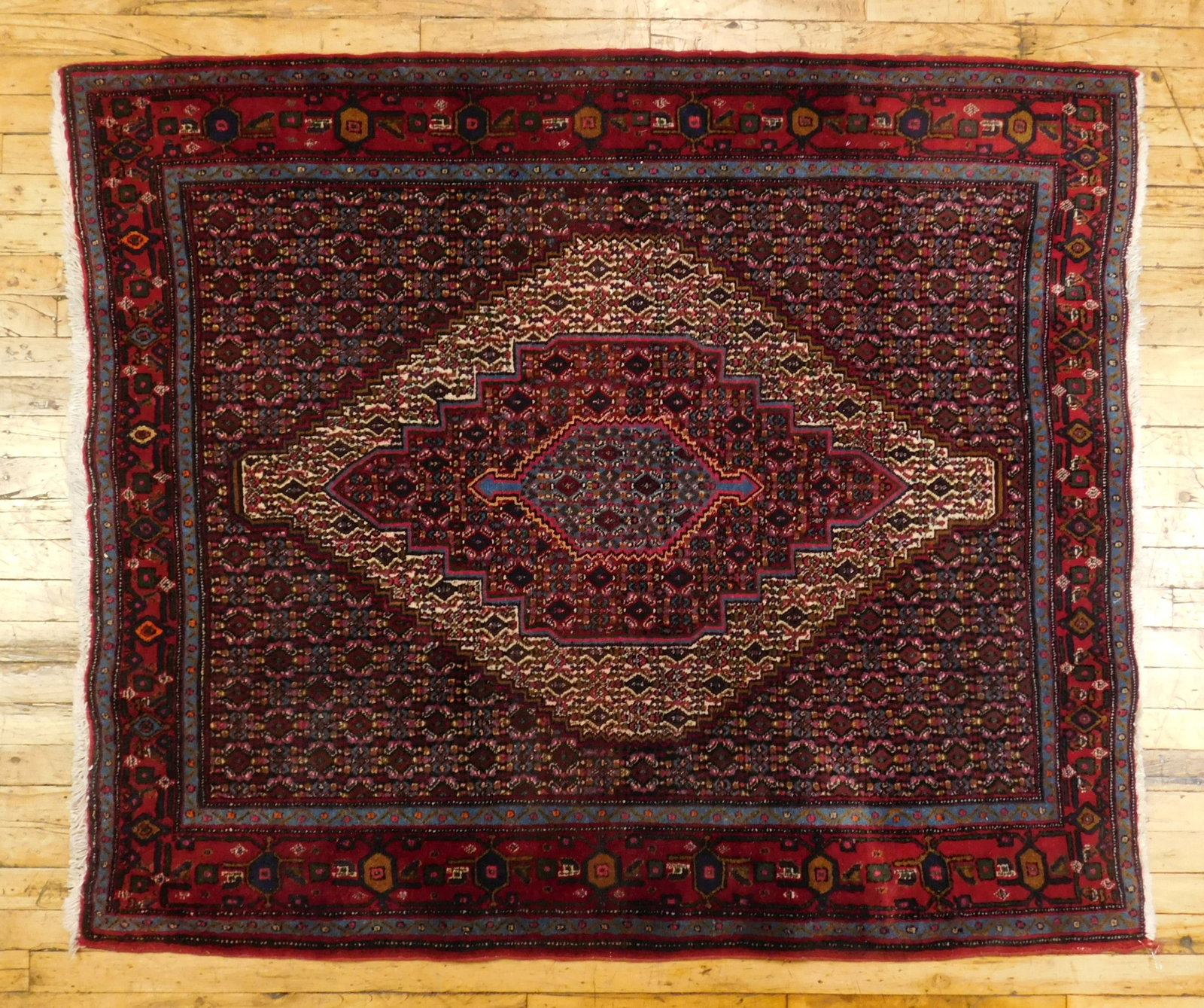 Oriental Rug- Sanandaj: 59 x 50" Provenance: Private collection- Ashtabula, OH *** PLEASE READ: IMPORTANT NOTE About S&H *** S&H of this auction will be handled by "Shipping with LiveAuctioneers" unless buyers opt to