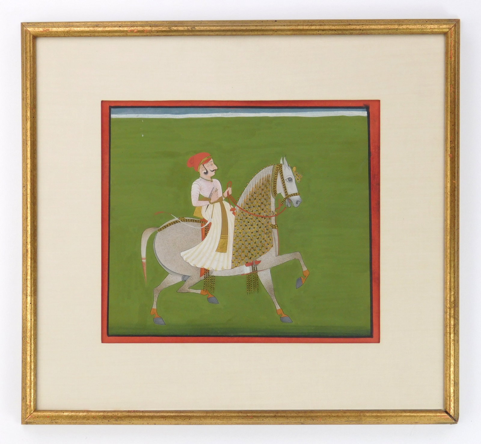 18th/ 19th c. Indian School ink and opaque pignment on paper: Equestrian Portrait ink and opaque watercolor and gold on paper, framed. 9 x 10" Provenance: Private collection- Bay Village, OH *** PLEASE READ: IMPORTANT NOTE About S&H *** S&H of this