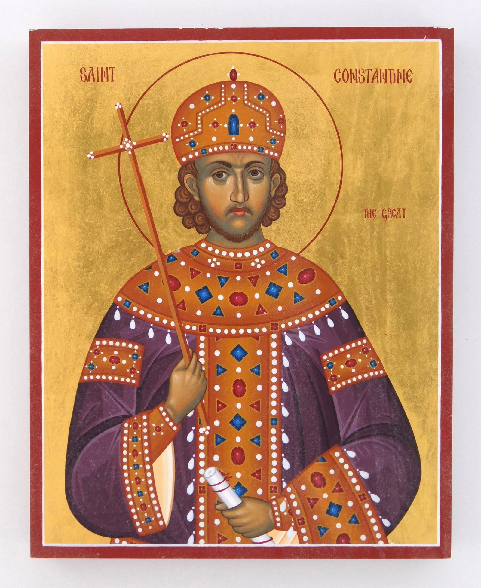Convent of St. Elizabeth icon: Saint Constantine oil and gold leaf on panel, 2011, stamped and dated verso. 10 x 8" Provenance: Private collection- Cleveland, OH *** PLEASE READ: IMPORTANT NOTE About S&H *** S&H