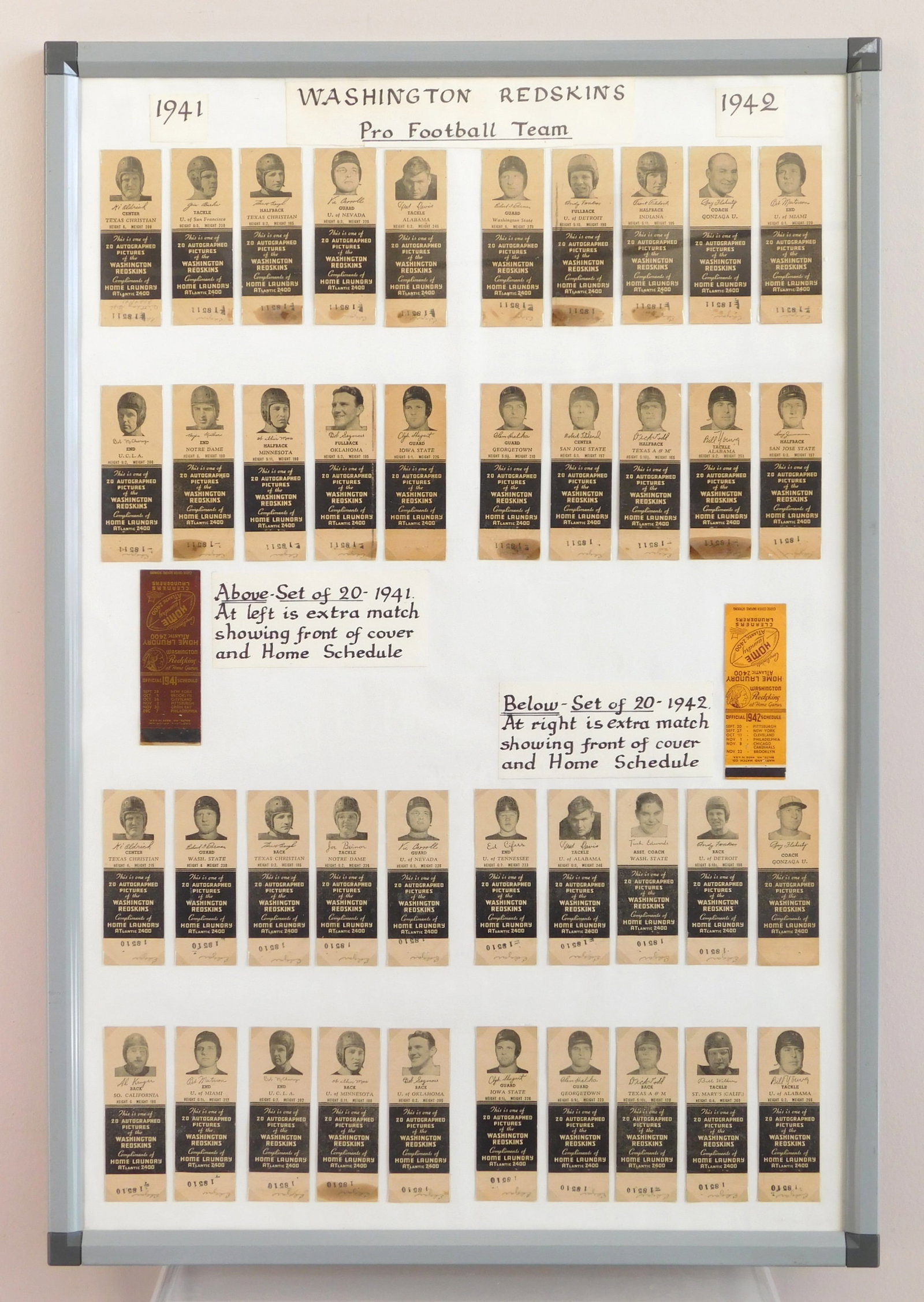 Washington Red Skins matchbook covers for 1941-42 season (1 of 4)