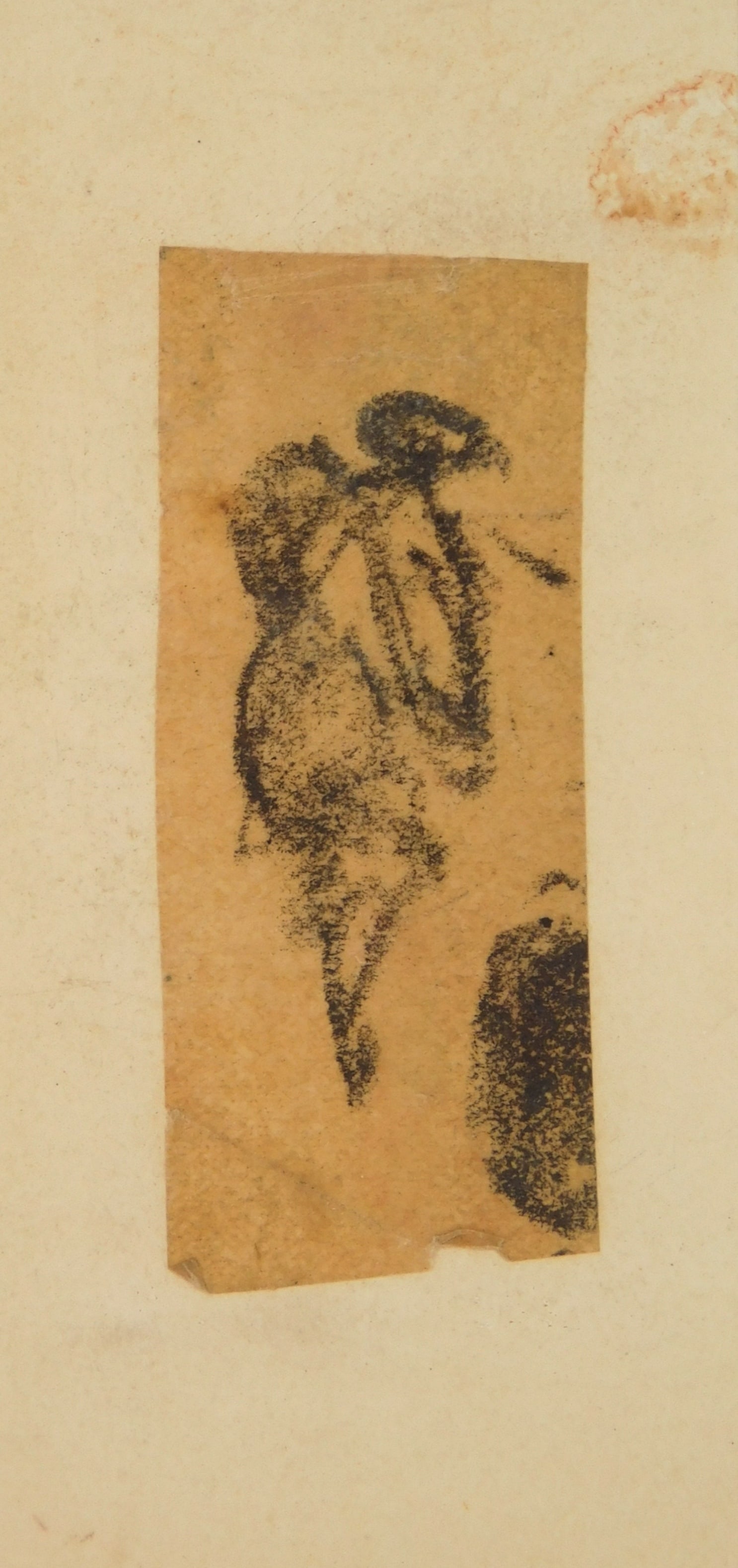 Sir Francis Seymour Haden (British, 1818-1910) drawing: Study for Figures in "Greenwich" black crayon on gelatin film mounted to cream cardstock, ca. 1879. 1 3/8 x 1" Provenance: Private collection- Northport, NY *** PLEASE READ: IMPOR