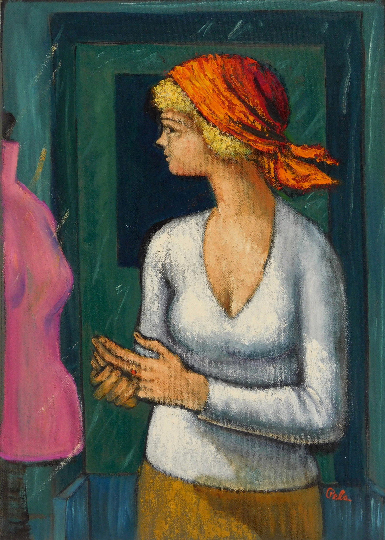 Albert Pels (American 1910-1998) oil: Window Mannequin oil on canvas, signed Pels lower right, titled verso. 18 x 14" Provenance: Private collection- New York, NY; By descent estate of the artist. *** PLEASE READ: IM