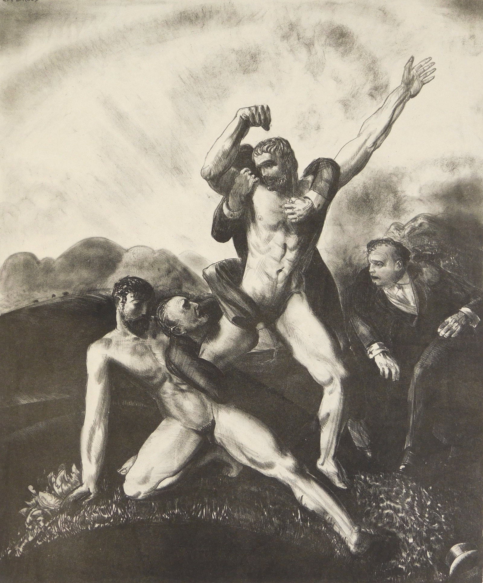 George Bellows (American, 1882-1925) lithograph: The Battle lithograph, 1923, estate signed by the artist's daughter, Jean Bellows Booth. 15 1/2 x 13" Literature: Mason 159 Provenance: Private collection- Cuyahoga Falls, OH ***