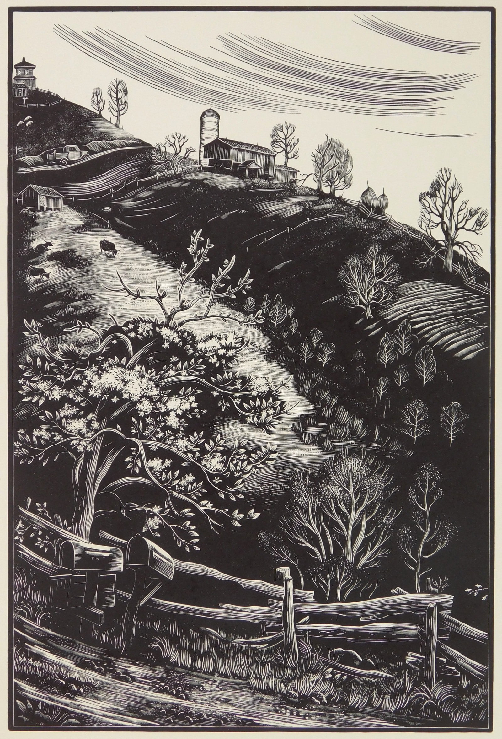 Herbert Waters (American, 1903-1996) wood engraving: West Virginia Spring wood engraving, ca. 1960, s. 9 3/4 x 6 9/16" signed, titled and numbered 31/75 2nd edition in pencil Provenance: Private collection- Northport, NY *** PLEASE READ: IMPO