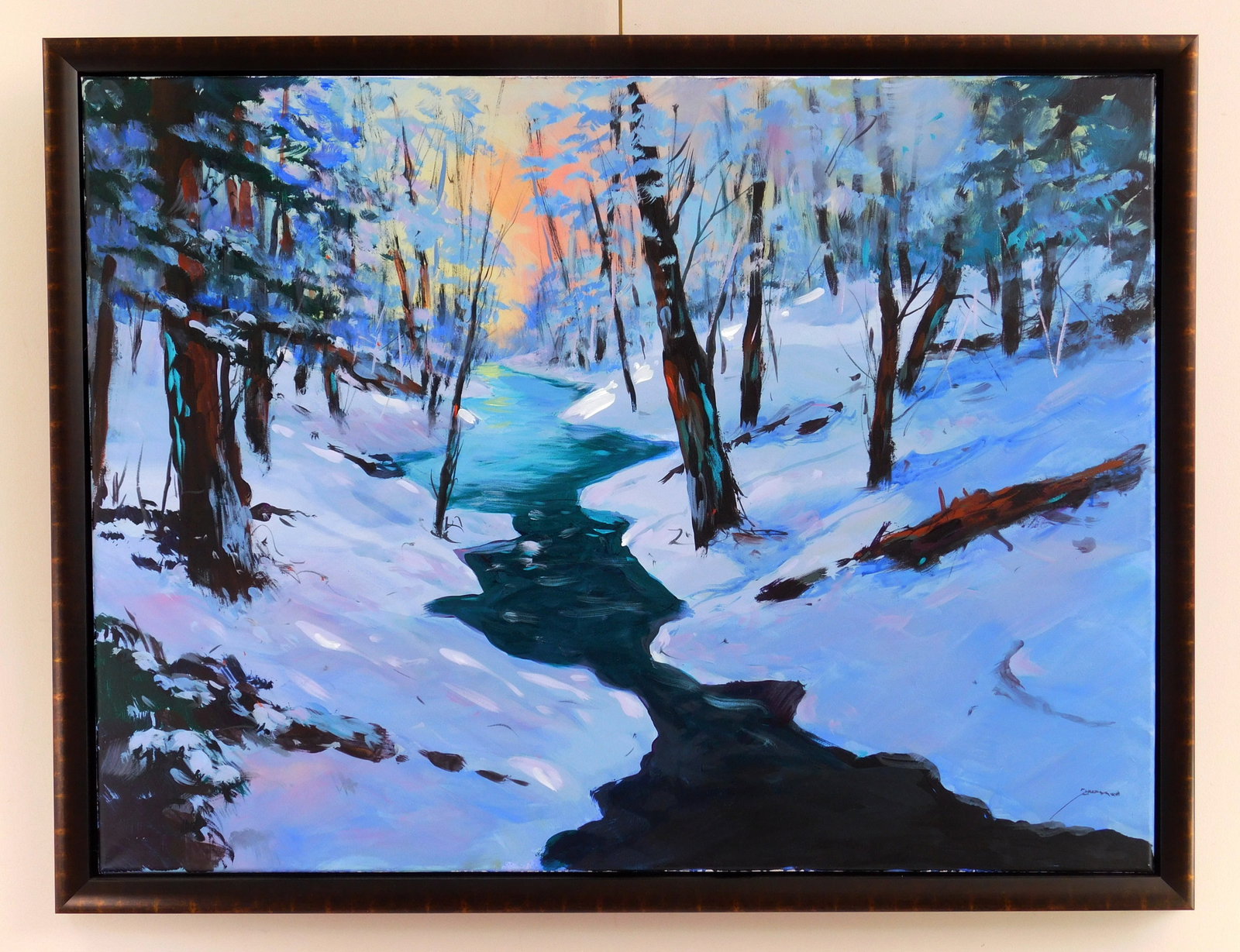 Michael Schofield (American, 1947- ) oil: Frosty Creek oil on canvas, signed Schofield lower right and verso, framed. 30 x 40" Provenance: Private collection- Fremont, OH *** PLEASE READ: IMPORTANT NOTE About S&H *** S&H of this