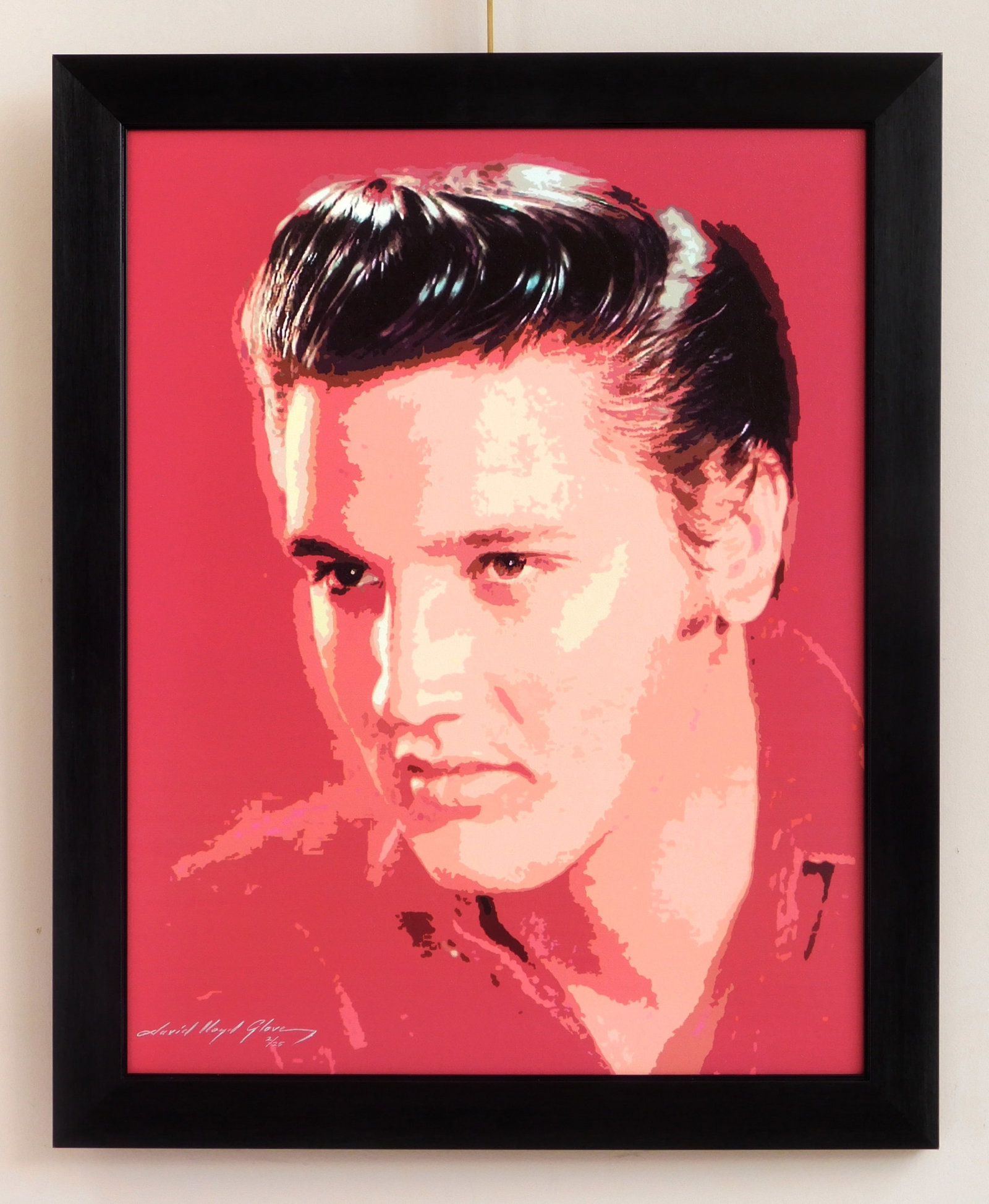 David Lloyd Glover (Canadian, 1949-) print: Elvis the King reproduction print on canvas, signed and numbered 2/25 lower left, signed, dated, titled and numbered verso. 25 x 19 1/2" Provenance: Private collection- Fremont, OH *** PLEA