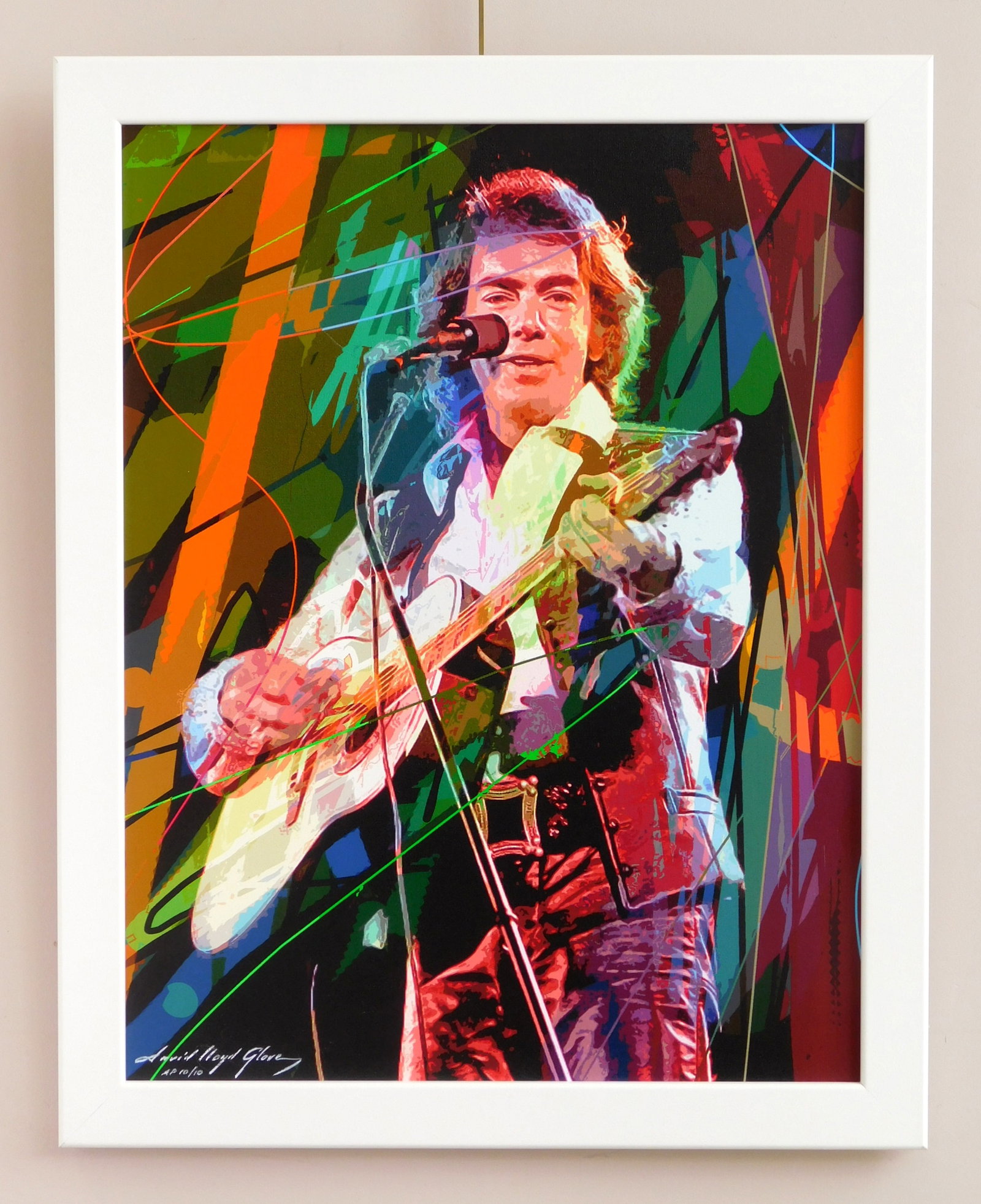 David Lloyd Glover (Canadian, 1949- ) print: Neil Diamond, Hot August Night print on canvas, signed and numbered 10/10 A. P. lower left, signed, tilted and annotated artist's proof verso, framed. Provenance: Private colle
