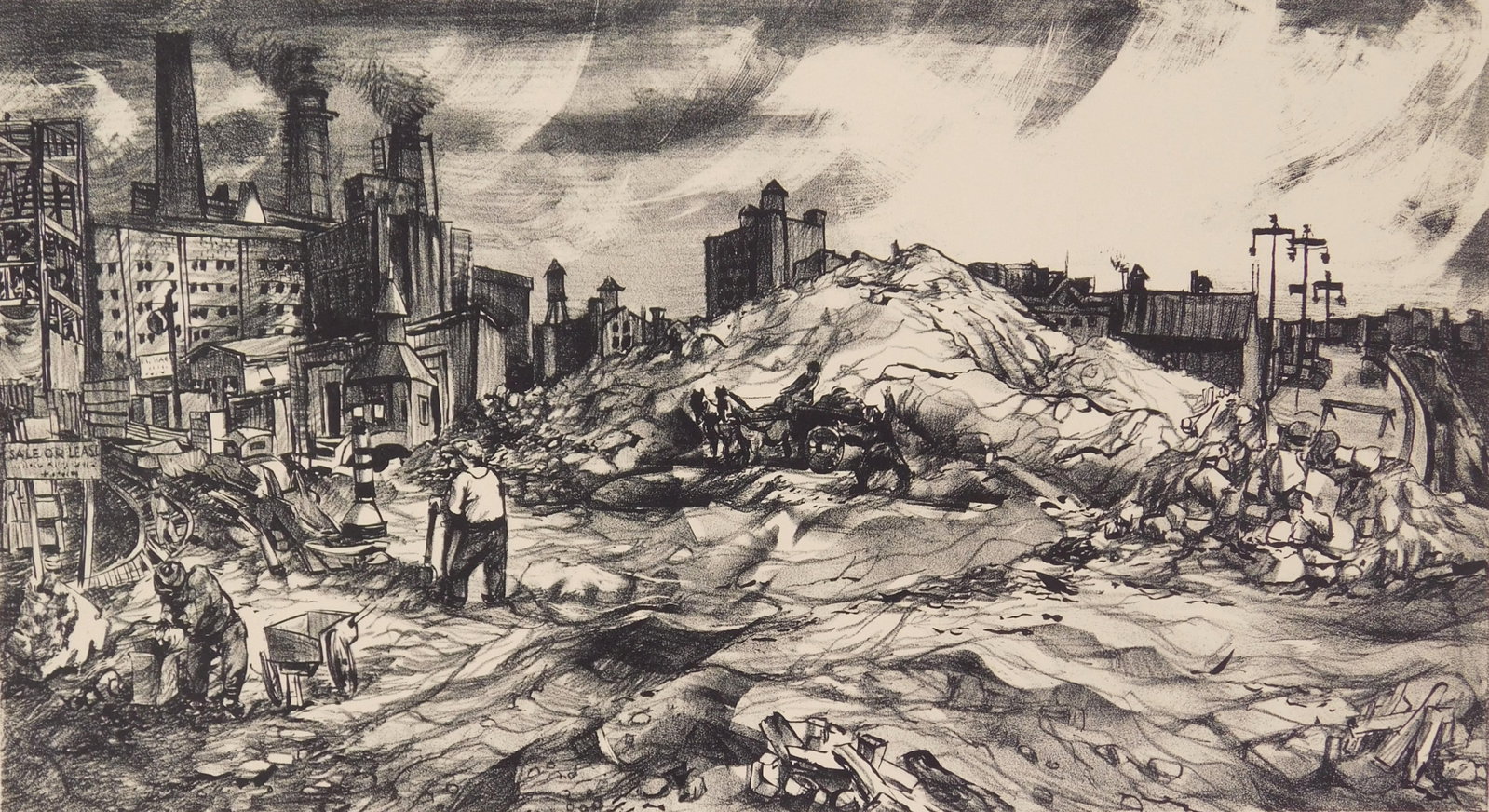 Ben Hoffman (American, 1917-2011) lithograph: East River Front lithograph, signed and titled in pencil. 7 1/2 x 13 3/4" Provenance: Private collection- New Orleans, LA *** PLEASE READ: IMPORTANT NOTE About S&H *** S&H of this
