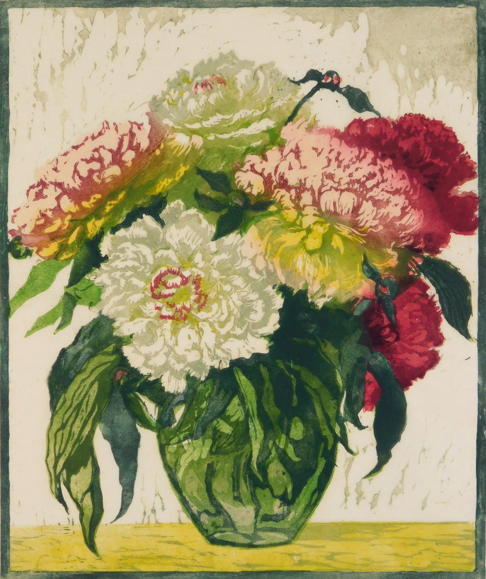Helene Mass (German, 1871-1955) woodcut: Fruhlingsbluten woodcut in colors, signed in pencil. 14 x 11 3/4" Provenance: Private collection- Bratenahl, OH *** PLEASE READ: IMPORTANT NOTE About S&H *** S&H of this auction wi