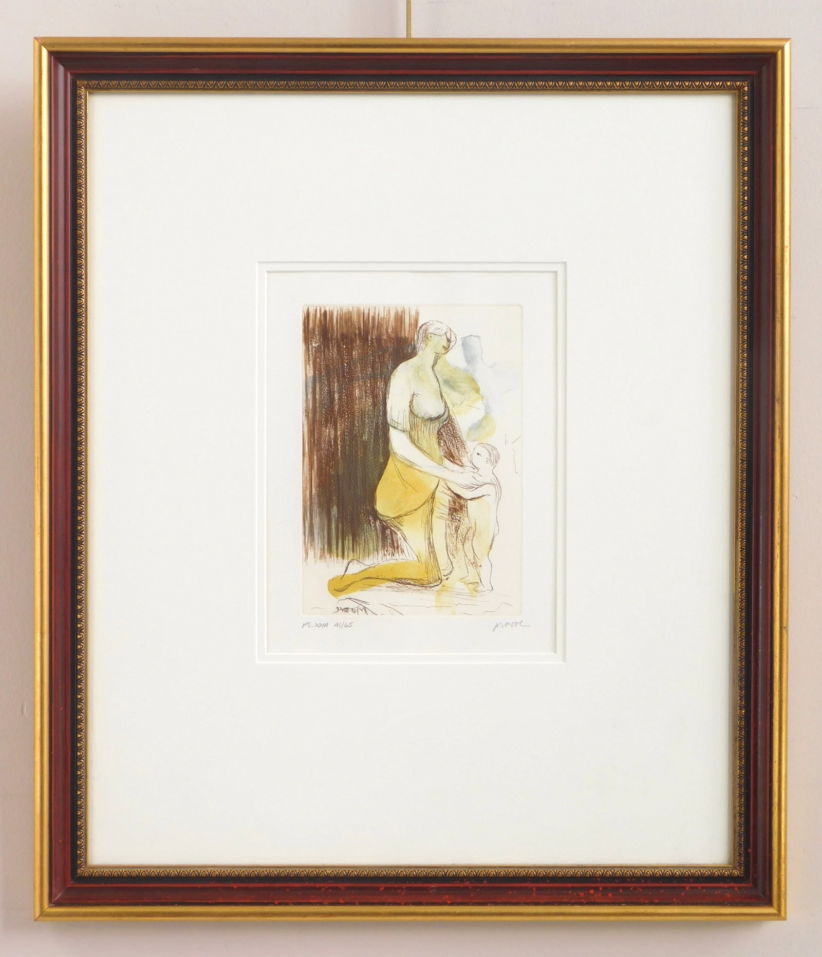 Henry Moore (British, 1898-1986) etching: Mother and Child, pl. xxvi etching, aquatint and roulette in color on wove paper, 1983, signed and numbered 41/ 65 and annotated pl. xxvi in pencil, published by Raymond Spencer. 8 3/4