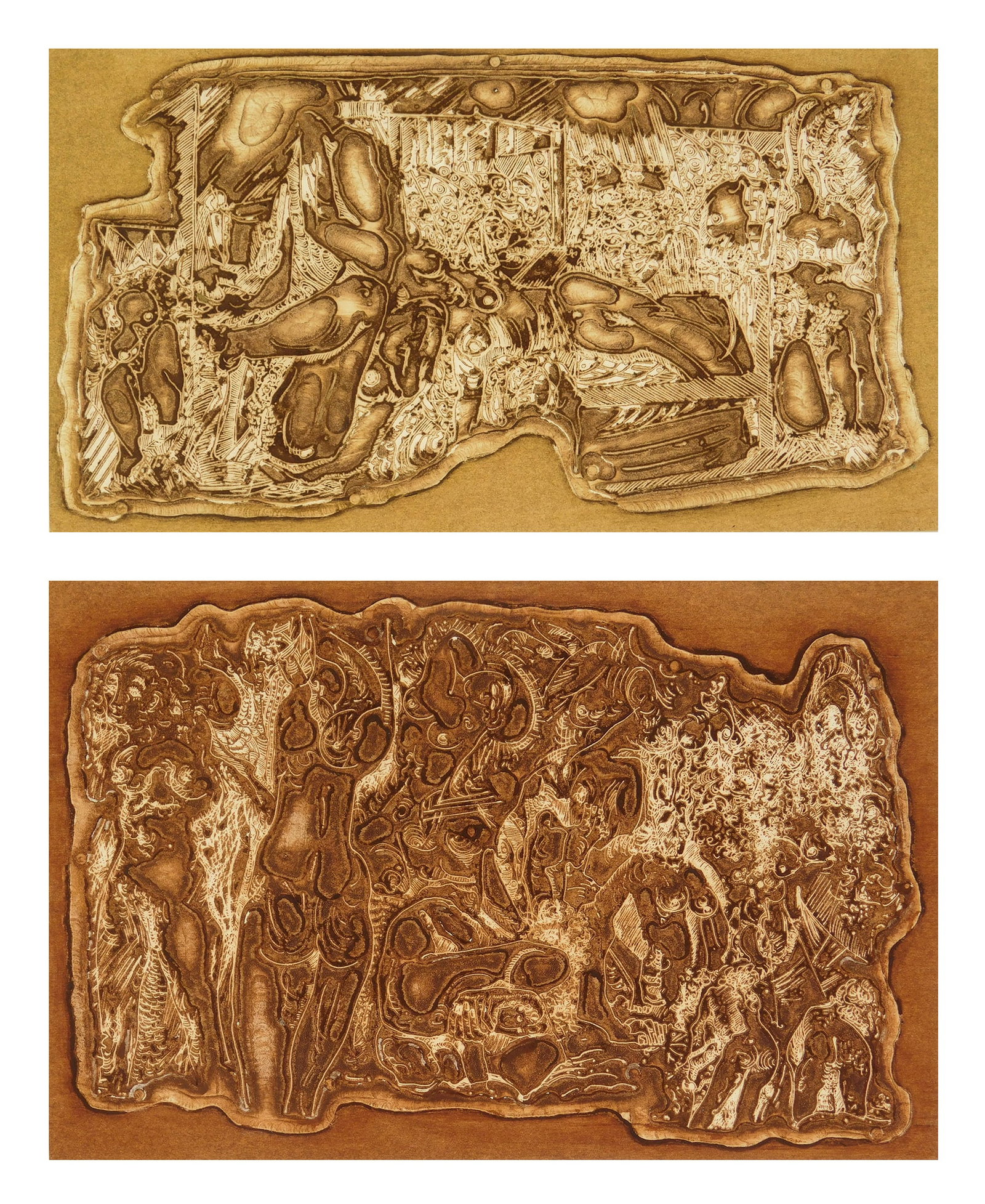 2 Gustavo Arias Murueta (Mexican, 1923-2019) etchings: Erotica I & Erotica ll 2 etching and aquatints, both signed and 15/30 in pencil. 4 3/4 x 8 7/8"; 5 1/2 x 8 1/2" Provenance: Private collection- Columbus, OH Gerhard Wurze