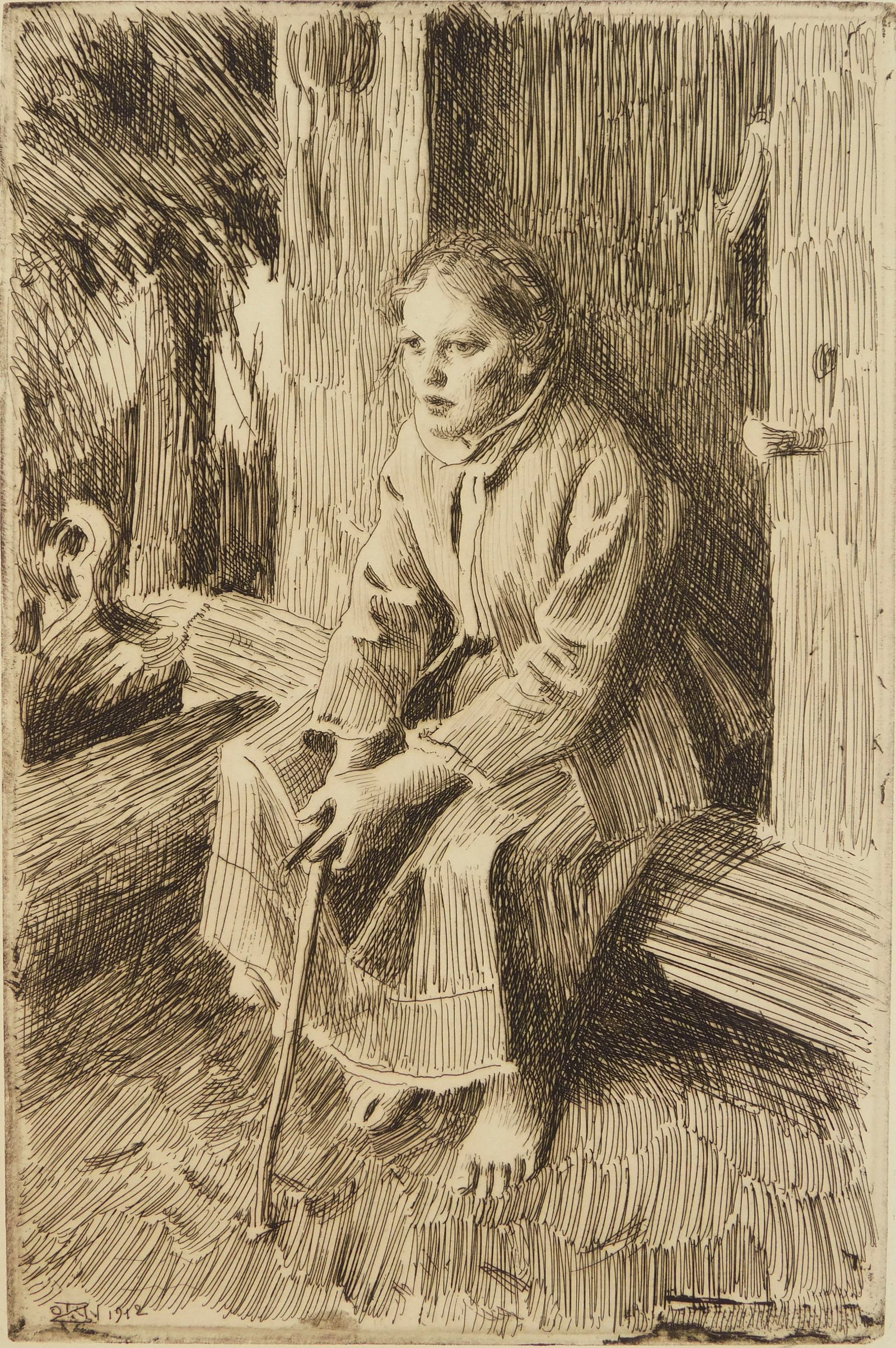 Anders Zorn (Swedish, 1860-1920) etching: Valkulla etching, 1912, signed in pencil. A very fine and rich impression, printed on a buff toned sheet. Literature: Asplund 251 Provenance: Private collection- Peterborough, NH *** PLEA