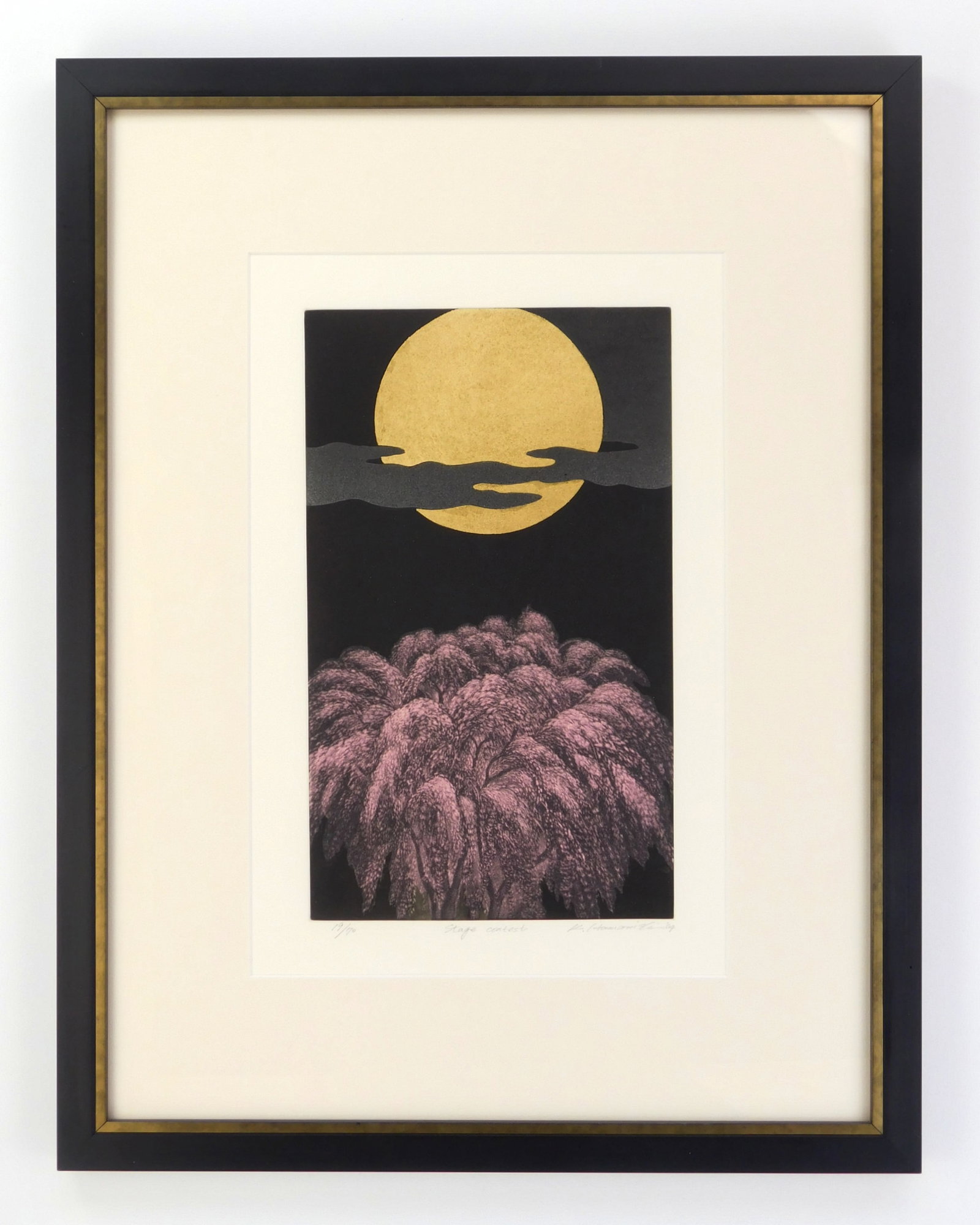 Katsunori Hamanishi (Japanese, 1949- ) mezzotint: Stage Contest mezzotint in colors, 2004, signed, dated, titled and numbered 19/70 in pencil, matted and framed. 11 5/8 x 7" Provenance: Private collection- Palm Beach Gardens, FL *** PLEASE