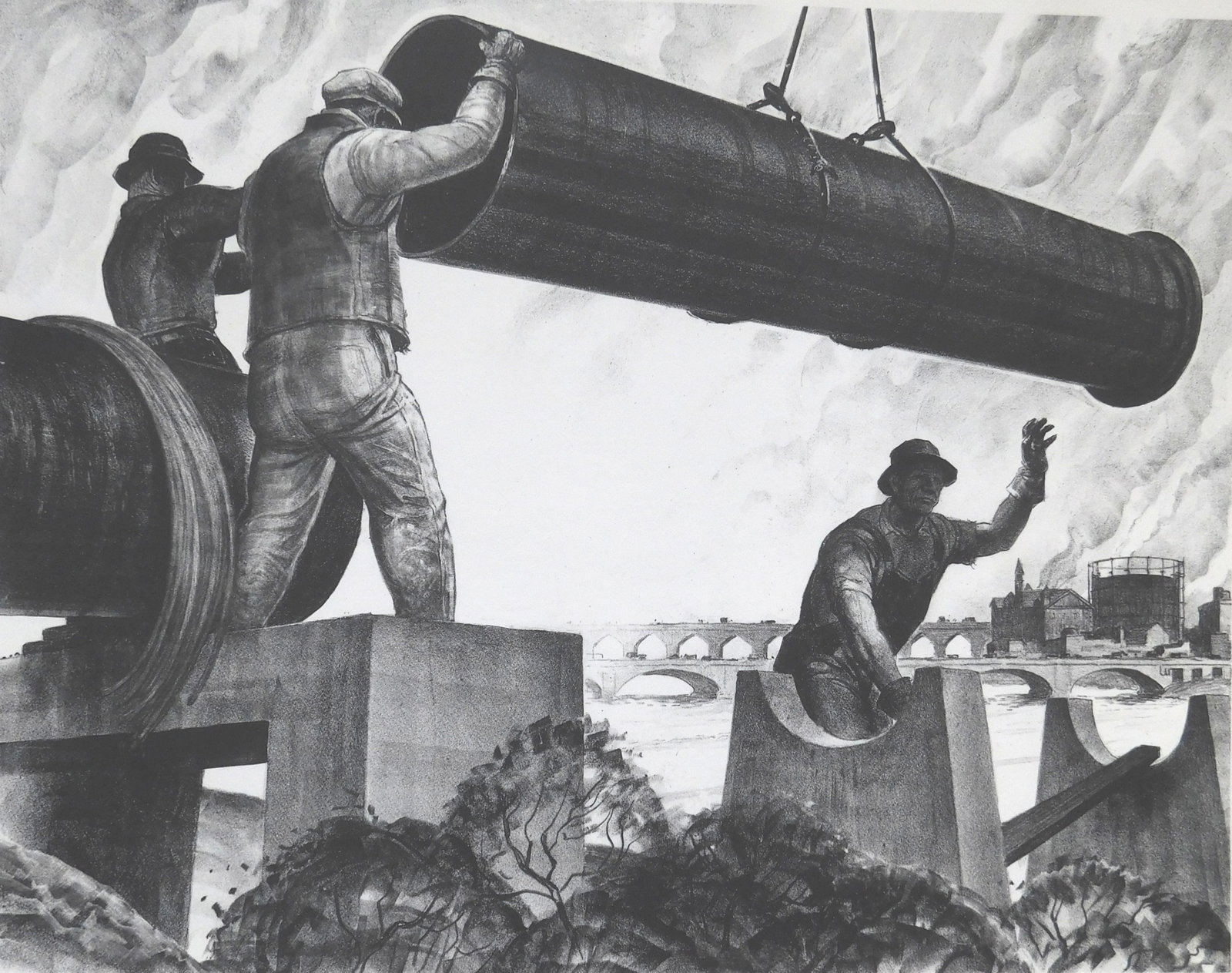 James E. Allen (American, 1894-1964) lithograph: The Aqueduct lithograph, 1937, signed and annotated Ed. 40 in pencil. 11 3/8 x 14 5/8'' Literature: Ryan 1 Provenance: Private collection- Cleveland, OH *** PLEASE R