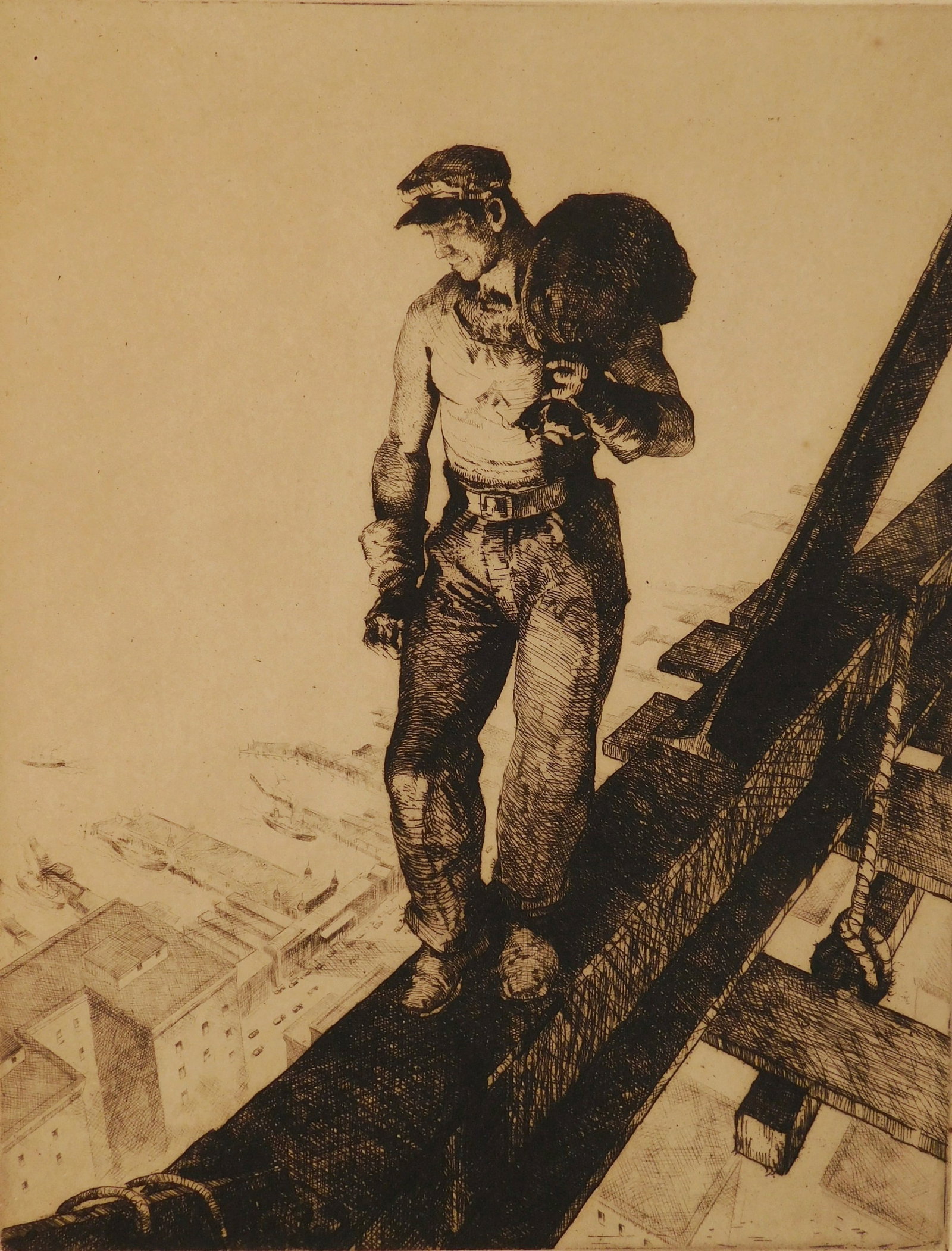 James Allen (American, 1894-1964) etching: Spider Boy etching, 1937, signed in pencil. 10 15/16 x 8 3/8'' Literature: Ryan 86 Provenance: Private collection- Canton, OH *** PLEASE READ: IMPORTANT NOTE About S&H *** S&H o