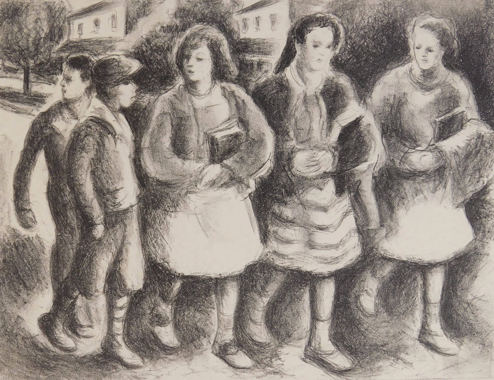 Ethel Ashton (American, 1896-1975) lithograph: Outcast lithograph, ca. 1940, signed in pencil. 10 x 13" Provenance: Private collection- New York, NY *** PLEASE READ: IMPORTANT NOTE About S&H *** S&H of this auction will be handled by