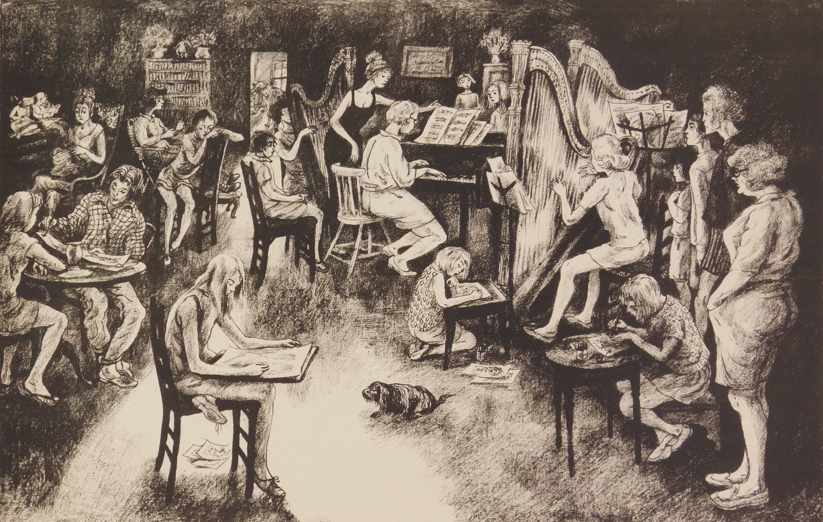 Peggy Bacon (American, 1895-1987) lithograph: The Chosen Few lithograph, 1972, signed, dated and titled in pencil. 14 x 22" Literature: Flint 192 Provenance: Private collection- New Orleans, LA *** PLEASE READ: IMPORTANT NOTE About S