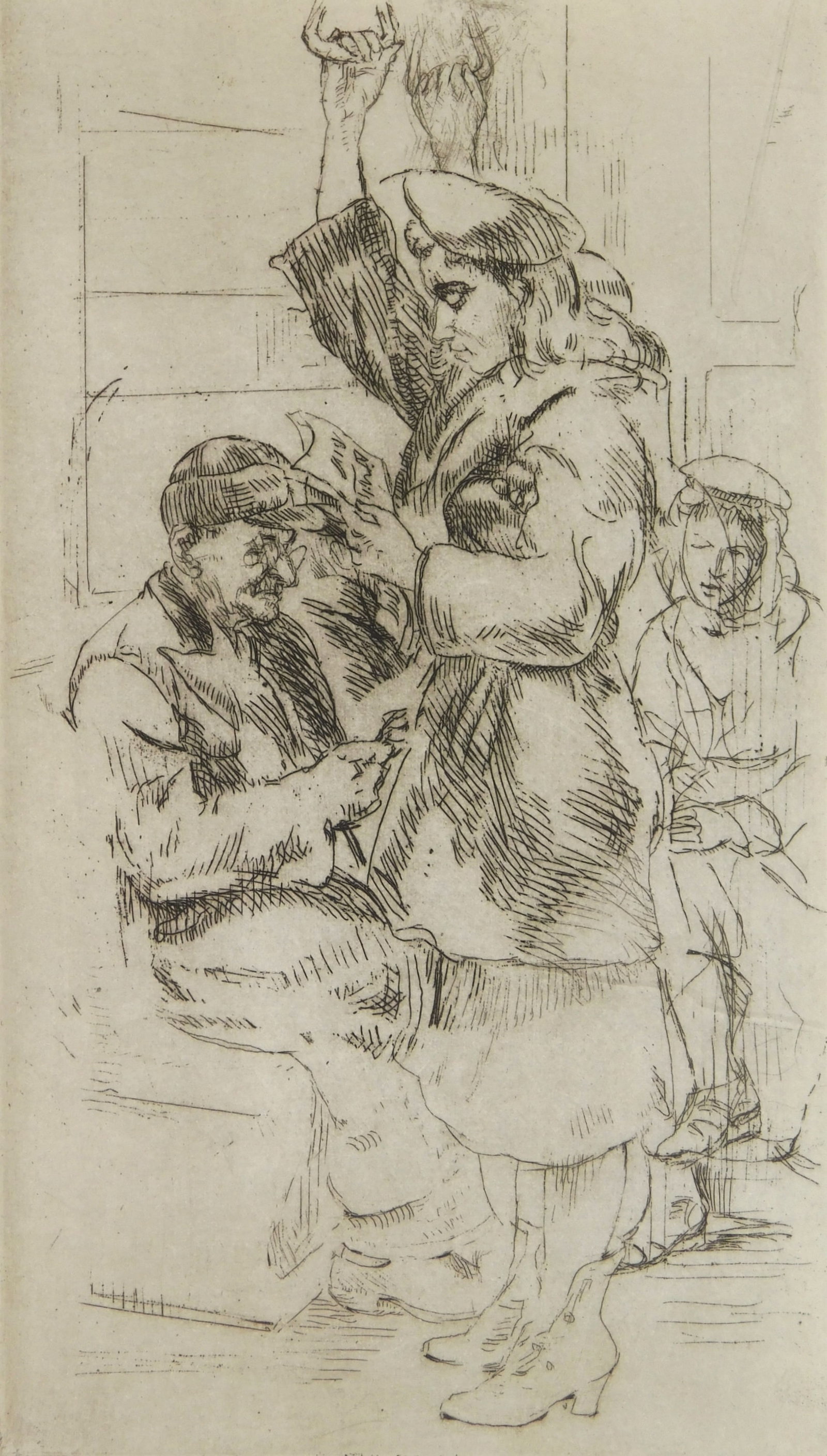 Isabel Bishop (American, 1902-1988) etching: Strap Hangers etching, 1940, signed in pencil. 6 7/8 x 4" Literature: Teller 26 Provenance: Private collection- New York, NY *** PLEASE READ: IMPORTANT NOTE About S&H *** S&H