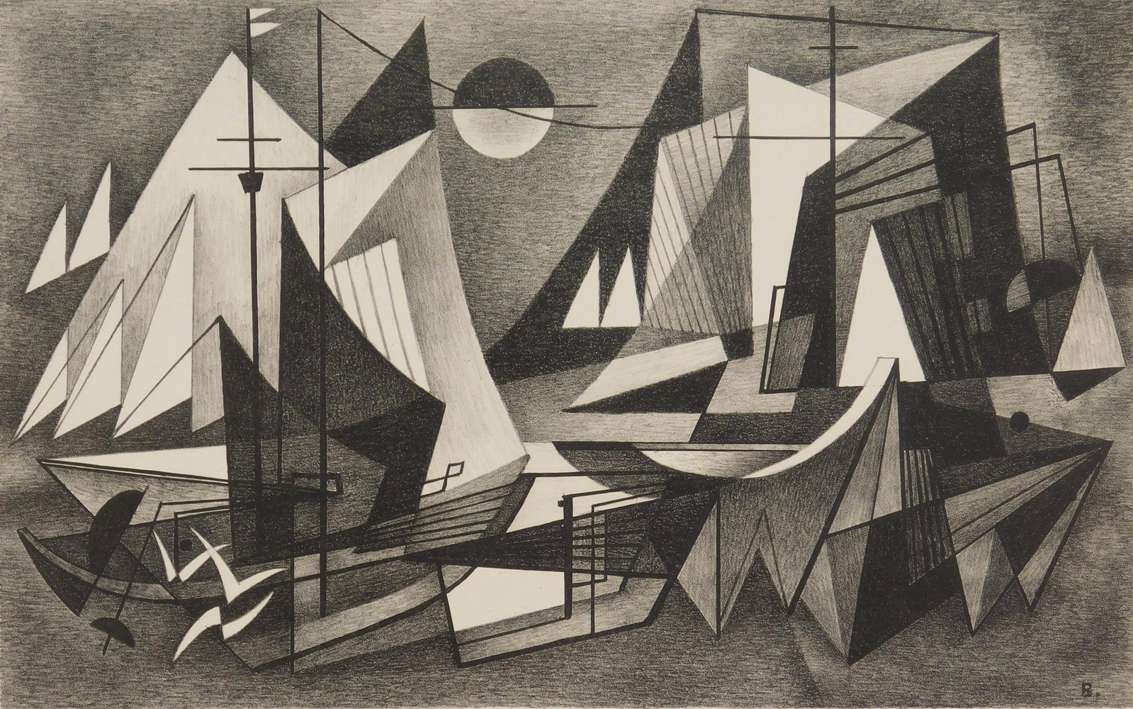 Emil Bisttram (American, 1895-1976) lithograph: Untitled lithograph, 1950, signed, dated and numbered 8/30 in pencil. 9 3/4 x 15 3/4" Provenance: Private collection- New Orleans, LA *** PLEASE READ: IMPORTANT NOTE About S&H *** S&H of