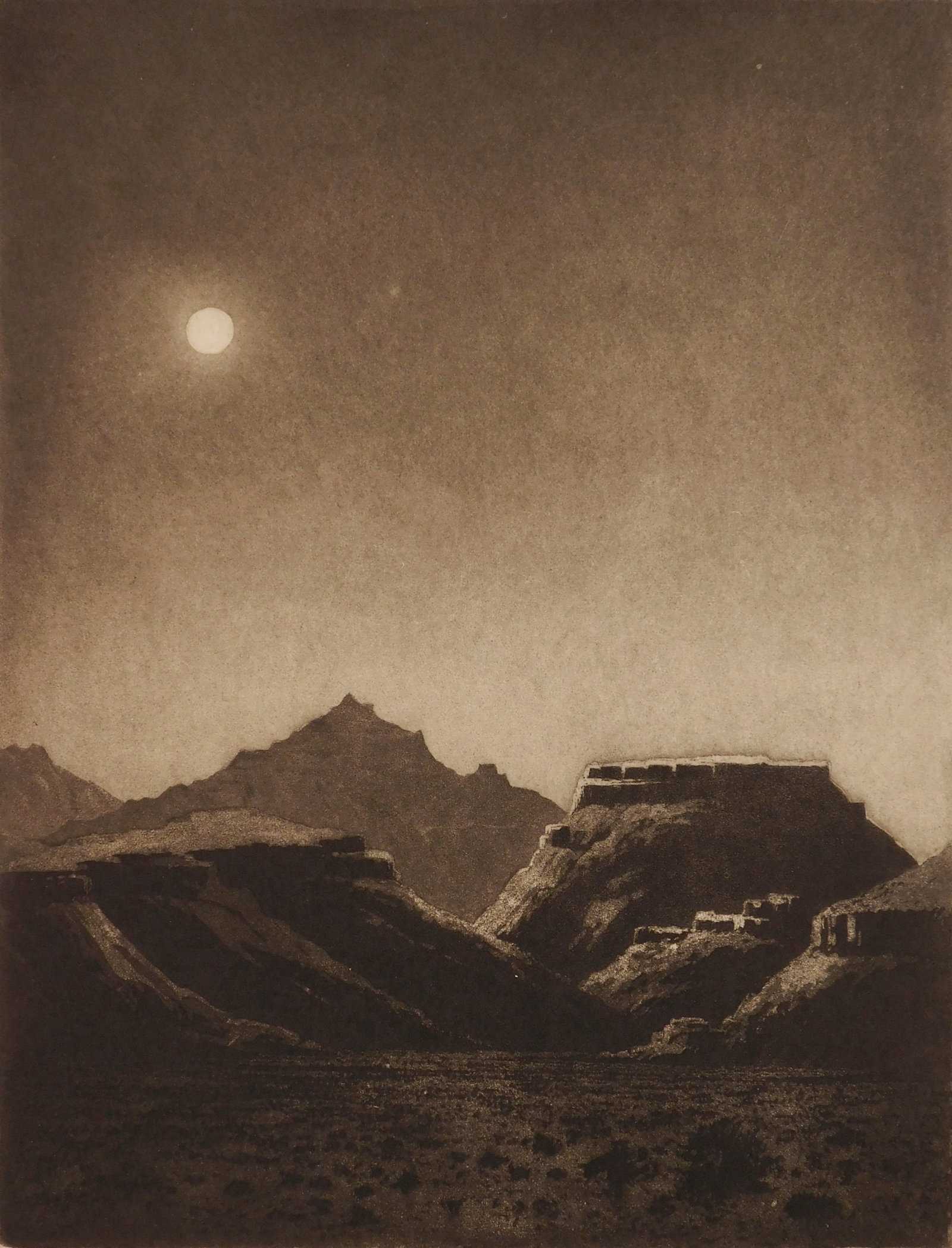 George Elburt Burr (American, 1859-1939): Desert Night etching and aquatint, 1921, signed and numbered 35/40 in pencil. 9 3/4 x 7 3/8'' Literature: Seeber 187 Provenance: Private collection- Beachwood, OH *** PLEASE READ: IMPOR
