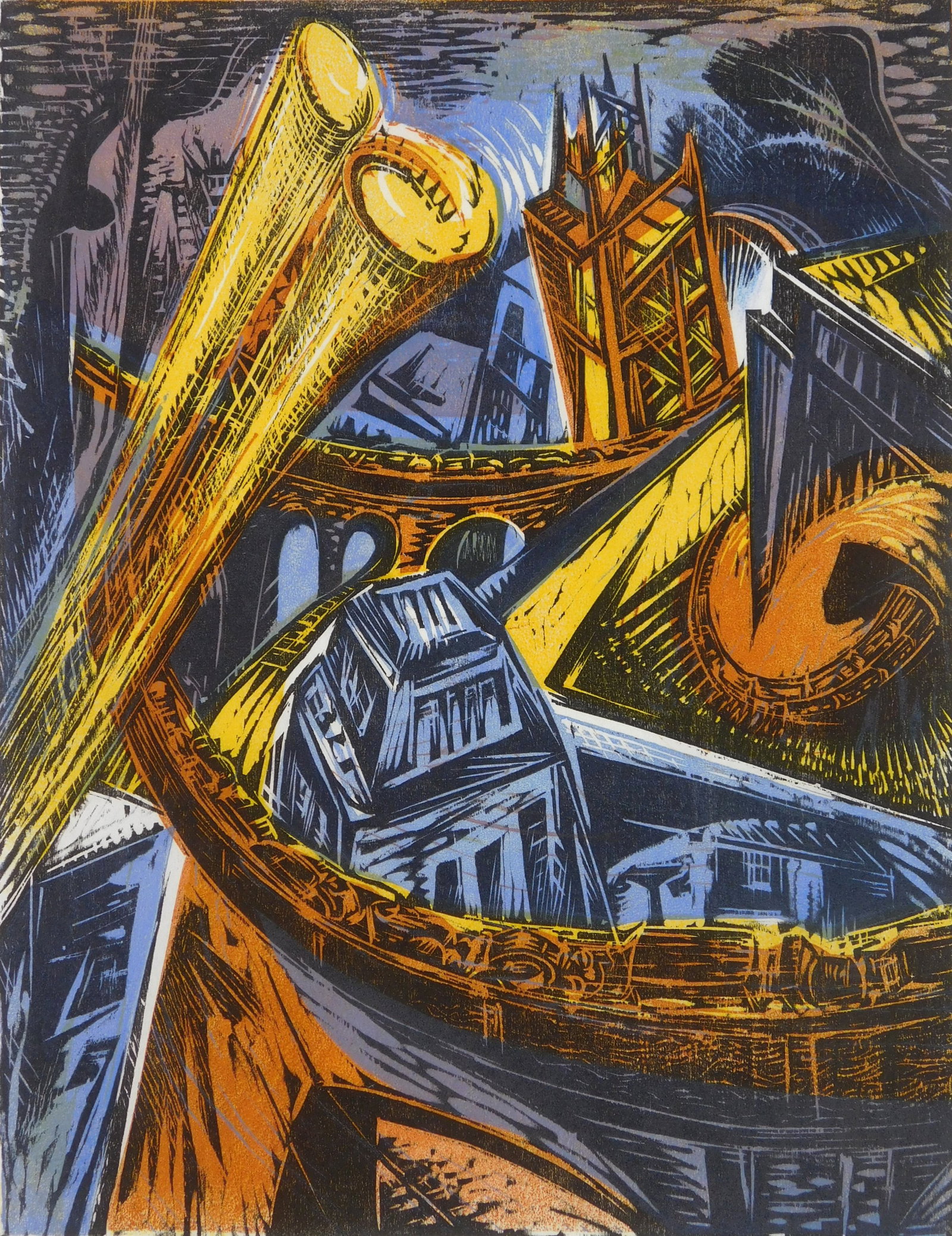 Letterio Calapai (American, 1902-1993) woodcut: Nocturne II woodcut in color, 1958, signed, dated, titled and numbered 26/30 in pencil. 13 1/2 x 10 1/4'' Provenance: Private collection- New Orleans, LA *** PLEASE READ: IMPORTANT 