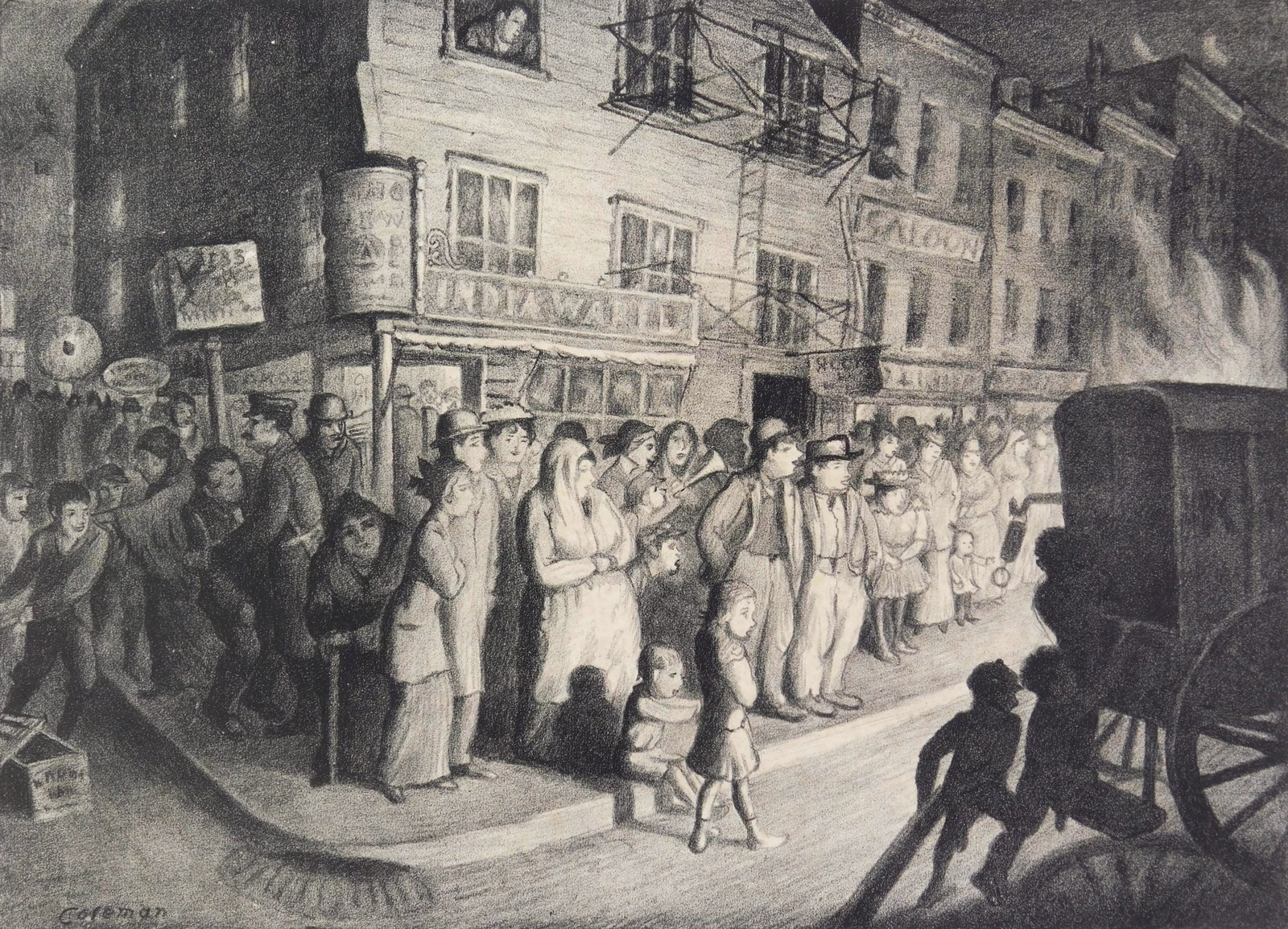Glenn O. Coleman (American, 1884-1932) lithograph: Bonfire lithograph, 1928, signed, dated and numbered 30/50 in pencil. 13 1/2 x 18 3/8" Provenance: Private collection- New York, NY *** PLEASE READ: IMPORTANT NOTE About S&H *** S&