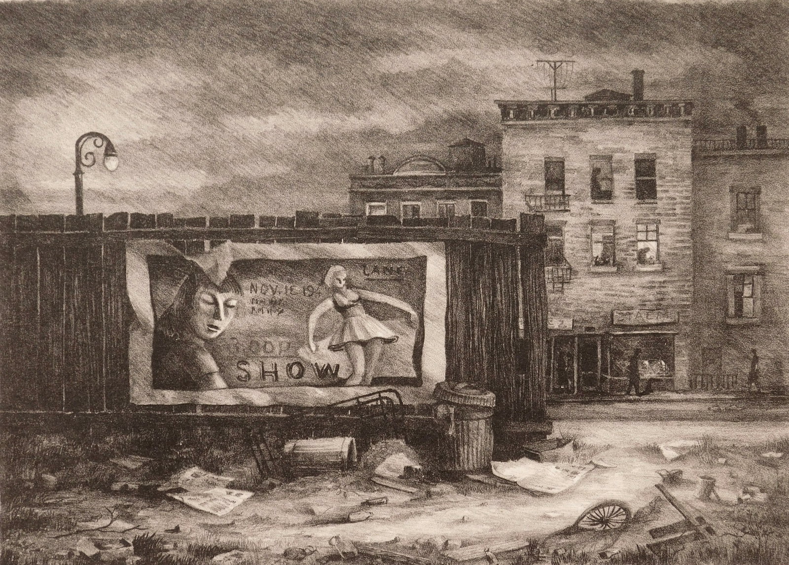 Albert H. Decker (American, 20th c.) lithograph: The Empty Lot lithograph, 1946, signed, dated and titled in pencil. 8 1/2 x 11 3/4" Provenance: Private collection- Cleveland, OH *** PLEASE READ: IMPORTANT NOTE About S&H *** S&H