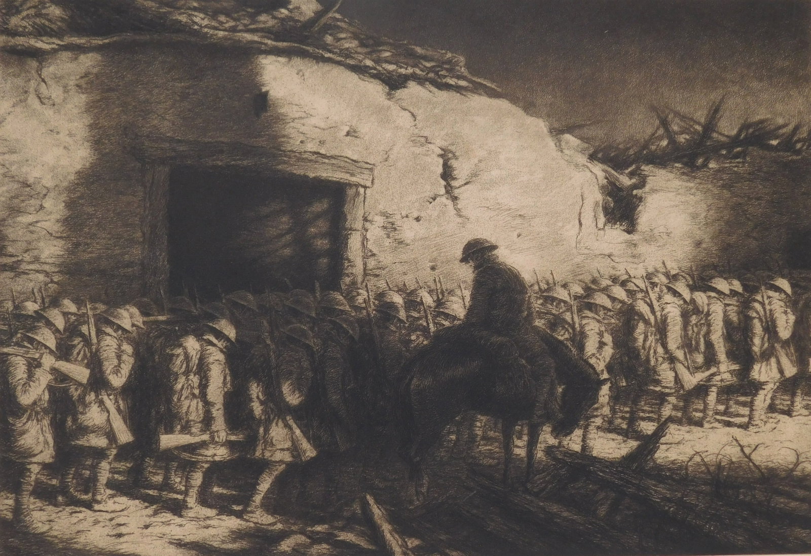 Kerr Eby (Canadian, 1890-1946) etching: Shadows etching, 1936, signed in pencil, edition of 50. 10 1/4 x 14 3/4'' Literature: Giardina 186 Provenance: Private collection- New Orleans, LA *** PLEASE READ: IMPORTANT NOTE About S&H *