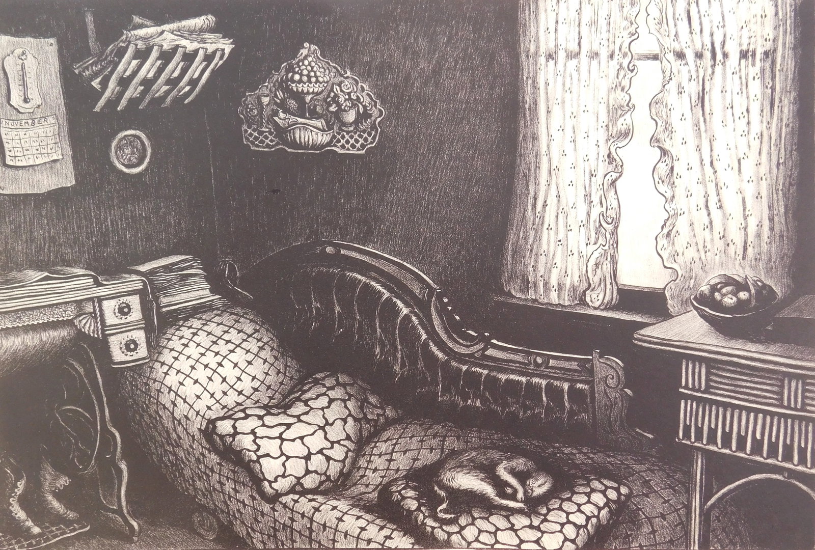 Wanda Gag (American, 1893-1946) lithograph: Grandma's Kitchen lithograph, 1931, signed, and dated in pencil. This work is from the edition of 100 printed by George C. Miller, New York. 10 3/4 x 15 7/8" Literature: Winnan 82