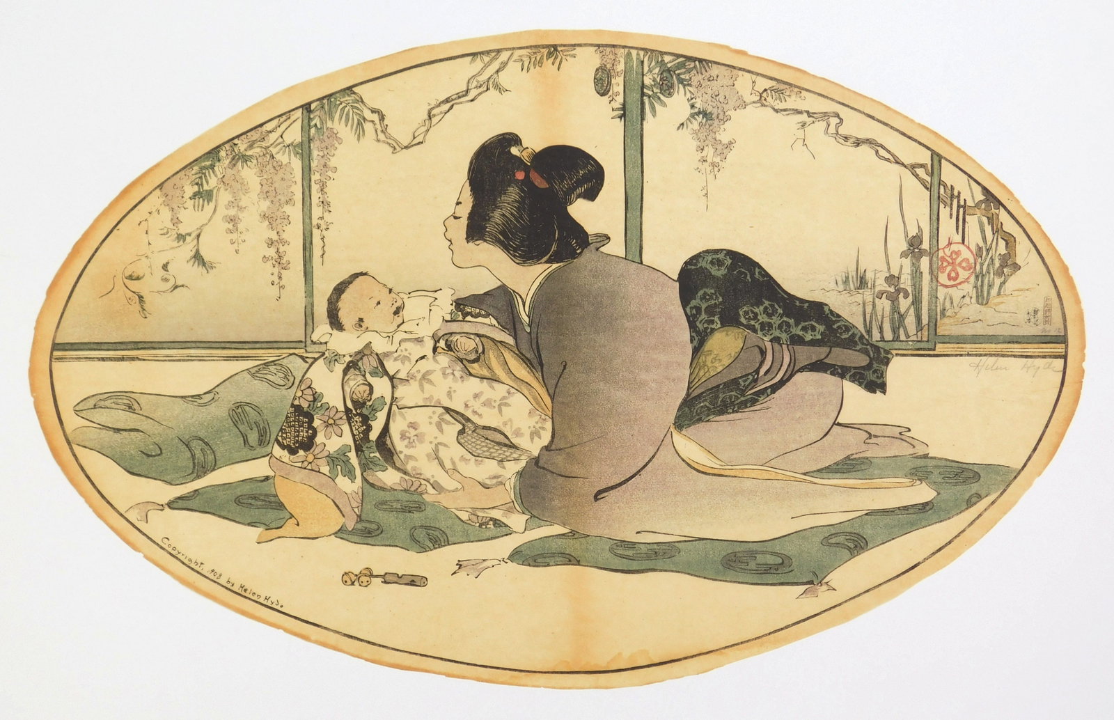 Helen Hyde (American, 1868-1919) woodcut in colors (1 of 5)