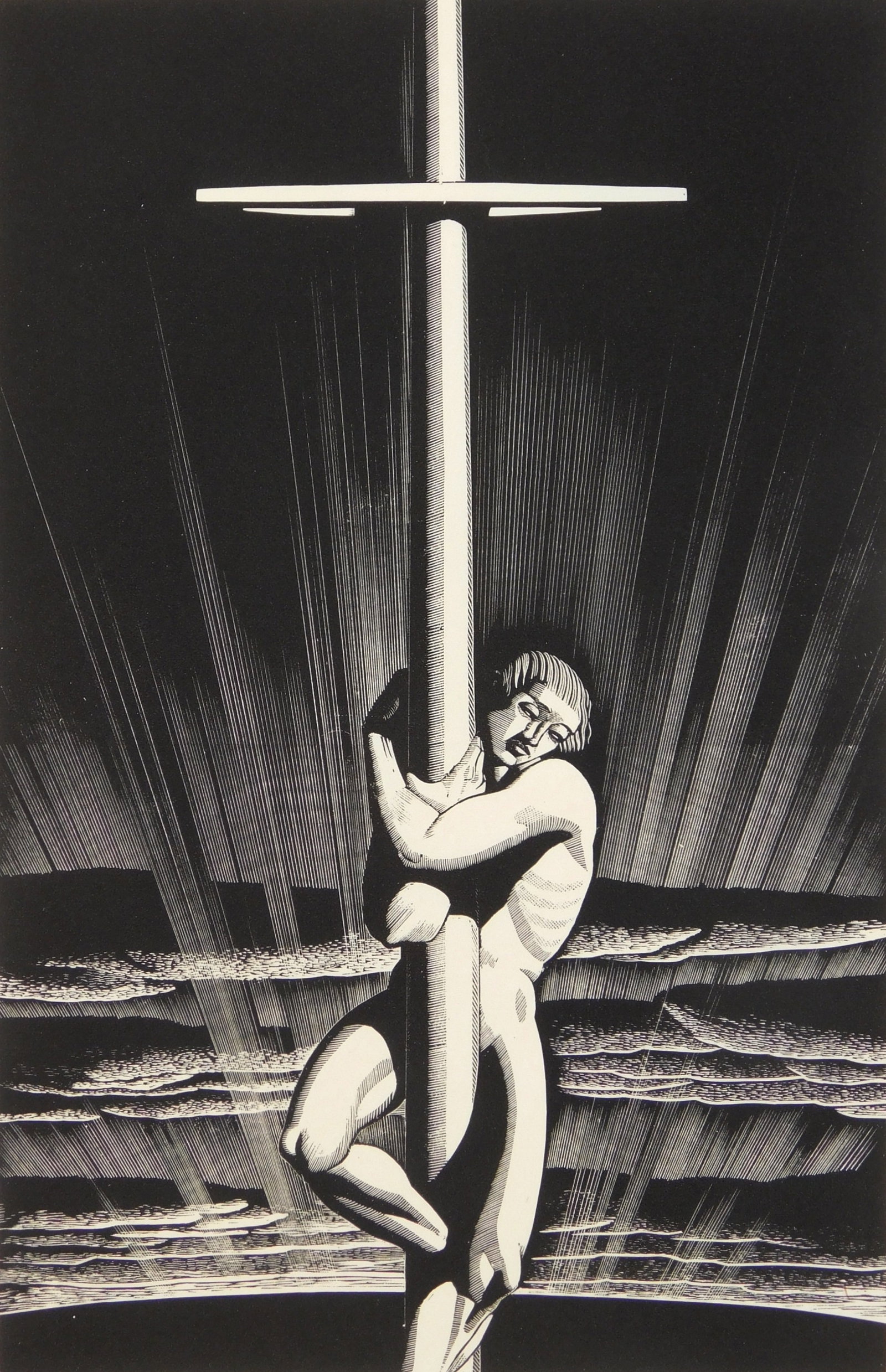 Rockwell Kent (American, 1882-1971) wood engraving: Sea and Sky wood engraving, printed on a medium weight Shogun watermarked buff tone wove type paper, 1931, signed in pencil, edition of 150. 10 x 6 1/2" Literature: Burne-Jones 85 Prov