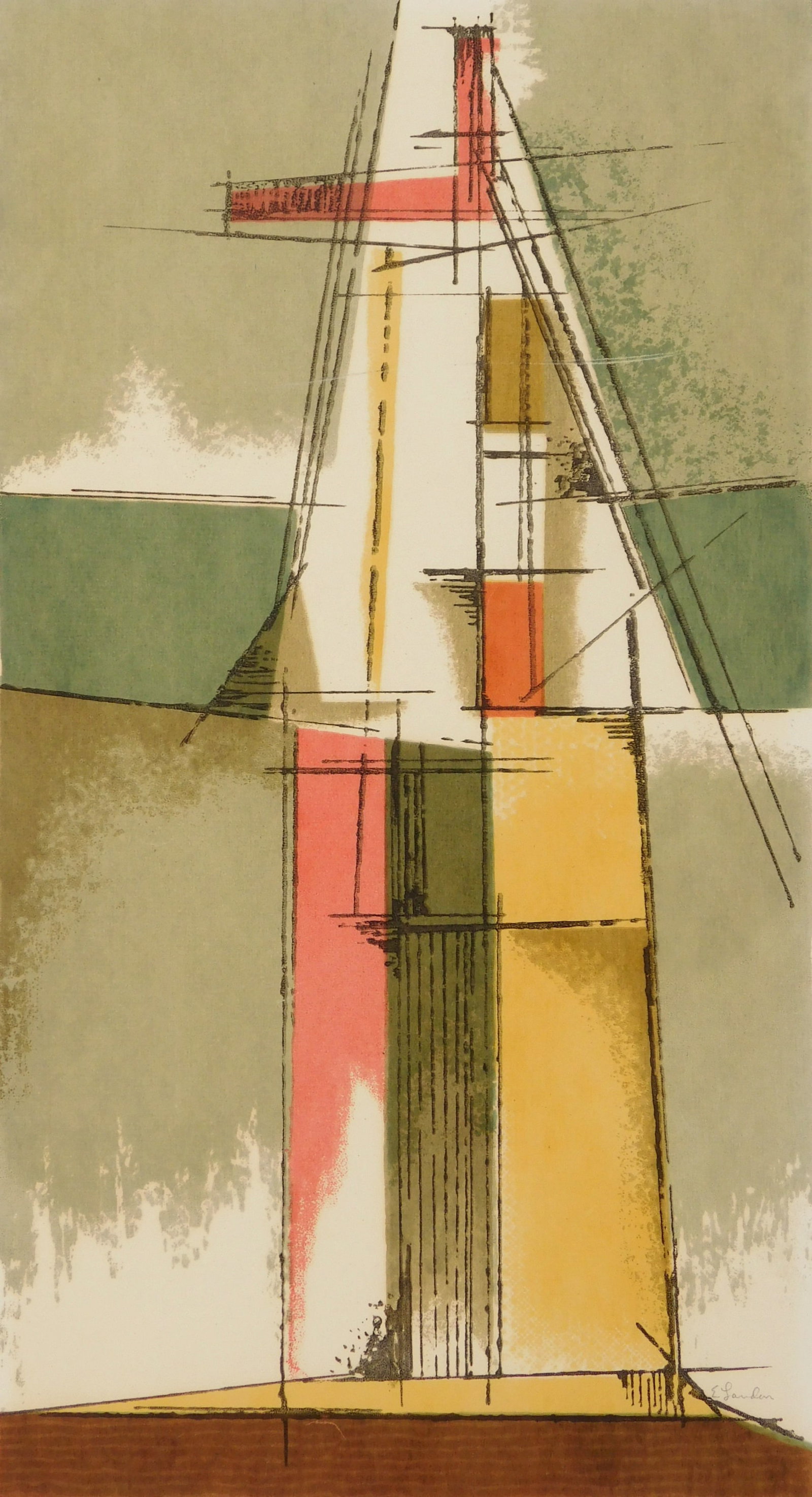 Edward Landon (American 1911-1984) silkscreen: Buoy silkscreen in colors, 1945, signed in pencil, edition of 35. 15 x 8 1/2'' Provenance: Private collection- New Orleans, LA *** PLEASE READ: IMPORTANT NOTE About S&H *** S&H of thi