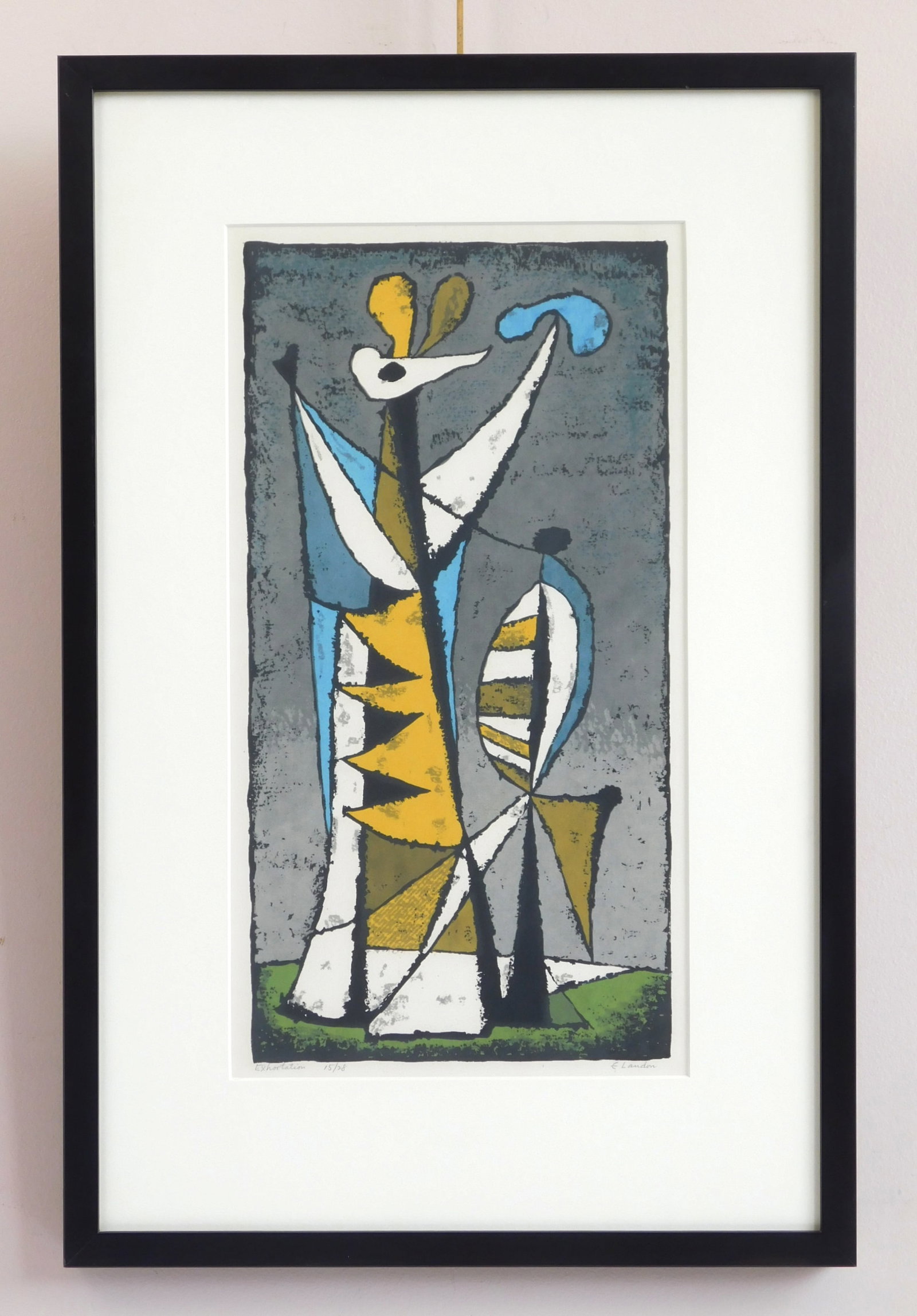 Edward Landon (American 1911-1984) silkscreen: Exhortation silkscreen in colors, 1957, signed, titled and numbered 15/28 in pencil, matted and framed. 17 1/2 x 9'' Literature: Ryan 72 Provenance: Private collection- Cleveland, OH *** PLE