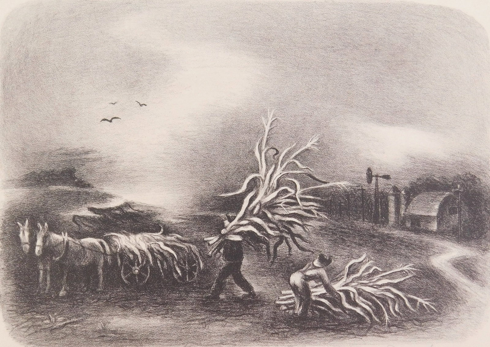 Doris Lee (American, 1905-1983) lithograph: Cornfield lithograph, signed, titled and inscribed Regards to Lucienne in pencil. 7 x 10" Provenance: Private collection- New Orleans, LA *** PLEASE READ: IMPORTANT NOTE About S&H