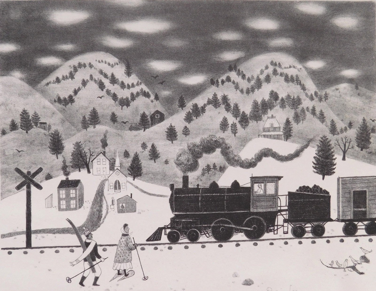 Doris Lee (American, 1905-1983) lithograph: Afternoon Train lithograph, 1947, signed in pencil, AAA edition of 250. 7 5/8 x 11 7/8'' Literature: AAA 988 Provenance: Private collection- Cumberland Foreside, ME *** PLEASE READ: IM