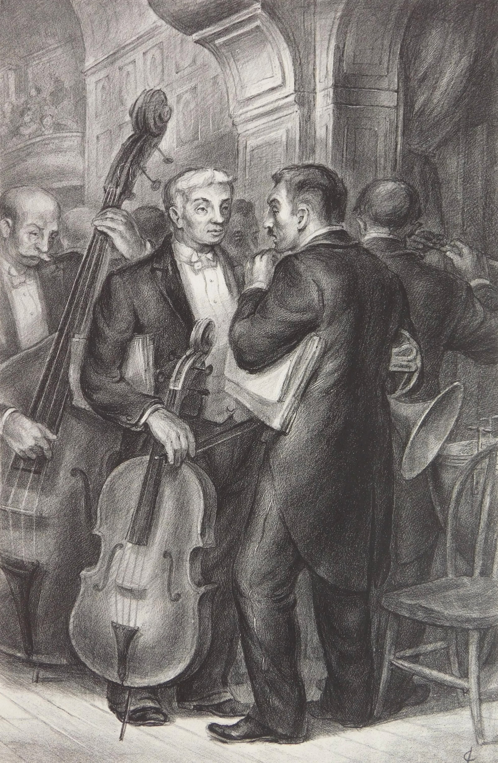 Charles Locke (American, 1899-1983) lithograph: Before the Concert lithograph, initialed in pencil. 13 1/2 x 8 3/4" Provenance: Private collection- New York, NY *** PLEASE READ: IMPORTANT NOTE About S&H *** S&H of this auction w