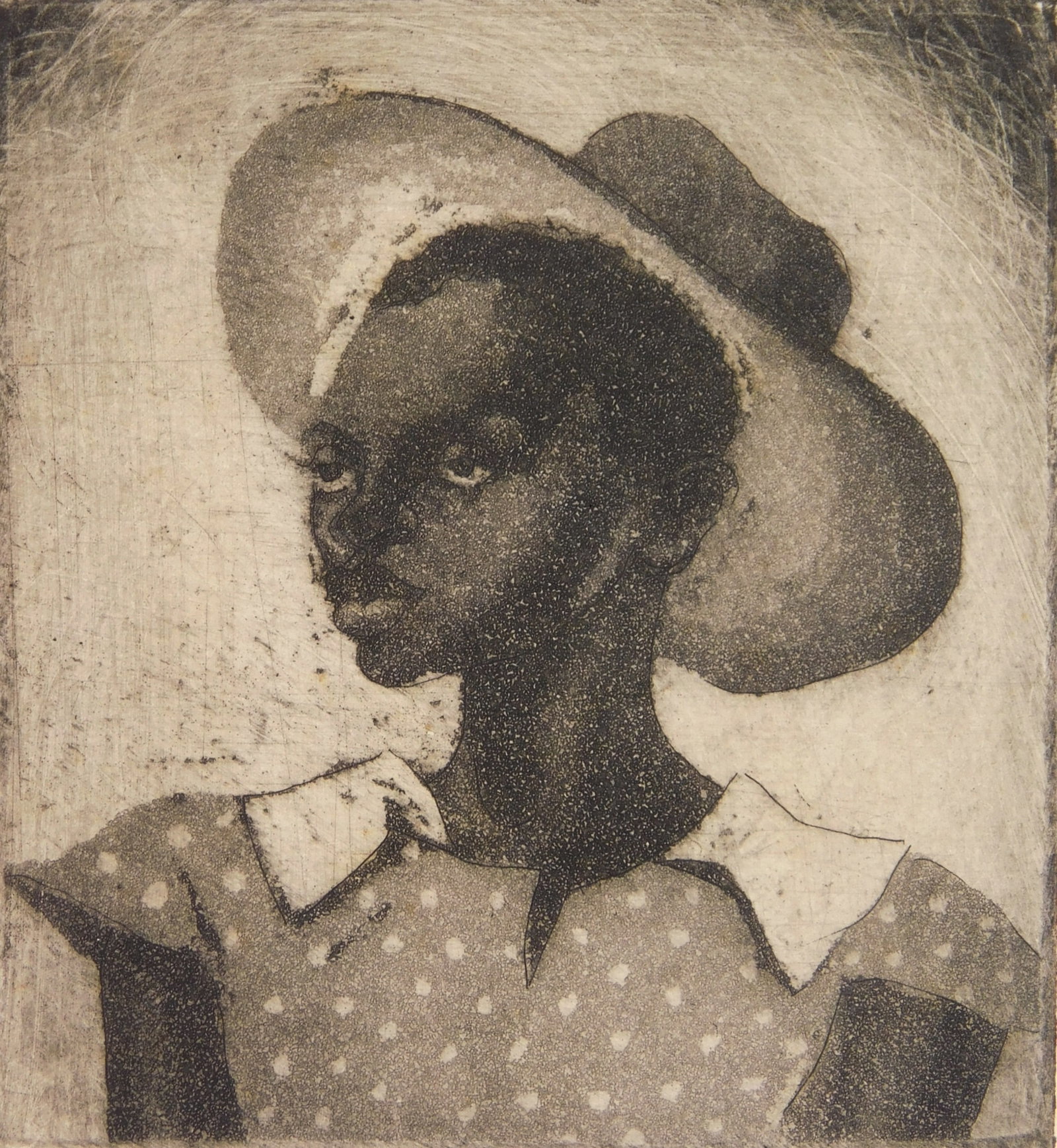 Blanche Mc Veigh (American, 1895-1970) aquatint: Ruthy May aquatint, signed and titled in pencil. 3 3/8 x 3 1/8" Provenance: Private collection- New Orleans, LA *** PLEASE READ: IMPORTANT NOTE About S&H *** S&H of this auction wi