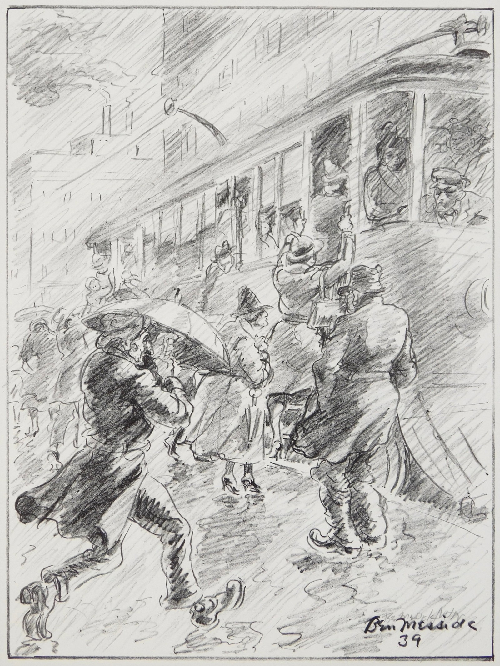Ben Messick (American, 1891-1981) lithograph: Rainy Day lithograph. 11 5/8 x 8 1/2" Provenance: Private collection- New York, NY *** PLEASE READ: IMPORTANT NOTE About S&H *** S&H of this auction will be handled by "Shipping wi