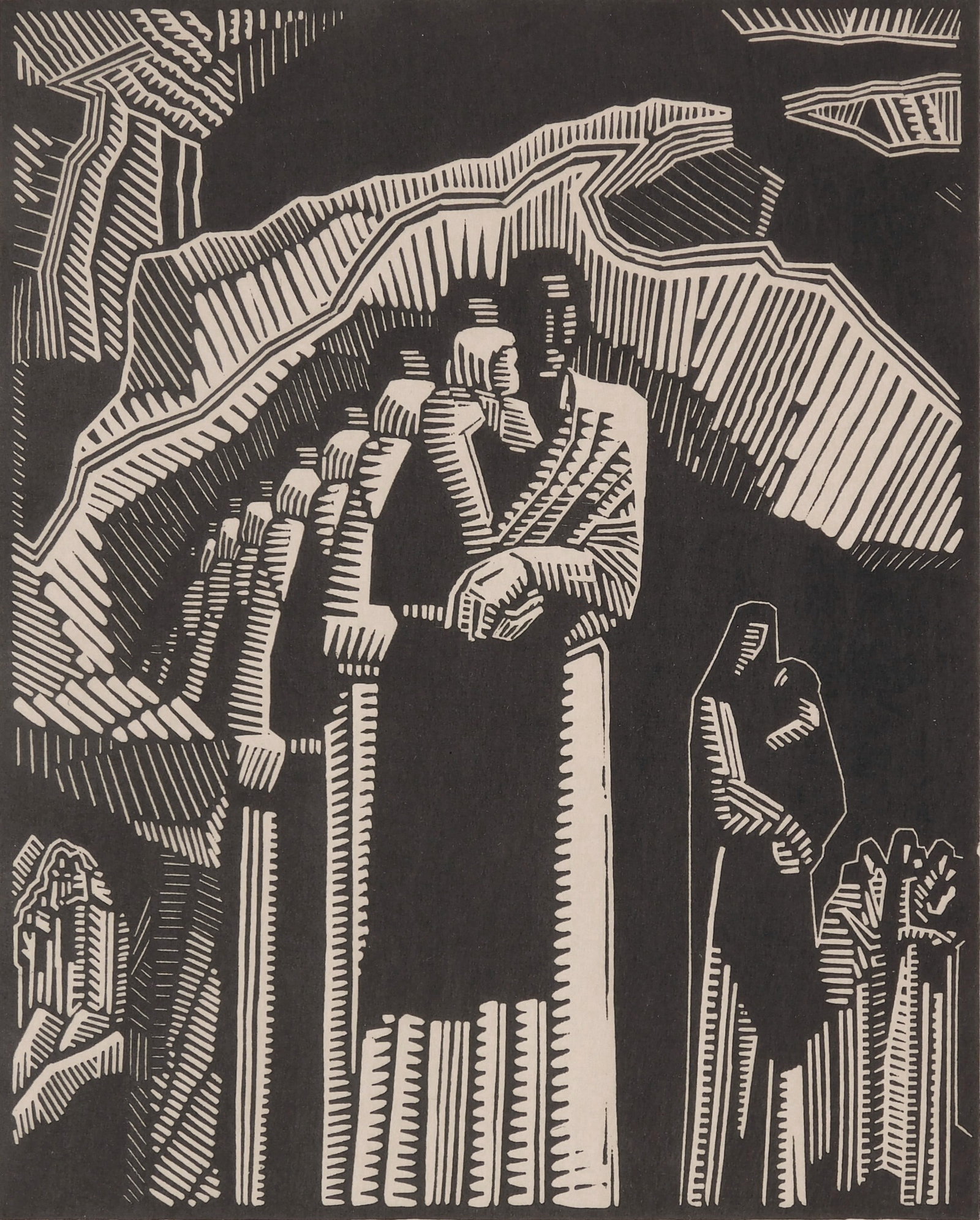 John J. A. Murphy (American, 1888-1967) woodcut: Procession woodcut, signed in pencil, tipped in corners to support sheet, 5 7/8 x 4 3/4'' Provenance: Private collection- Cleveland, OH *** PLEASE READ: IMPORTANT NOTE About S&H ***