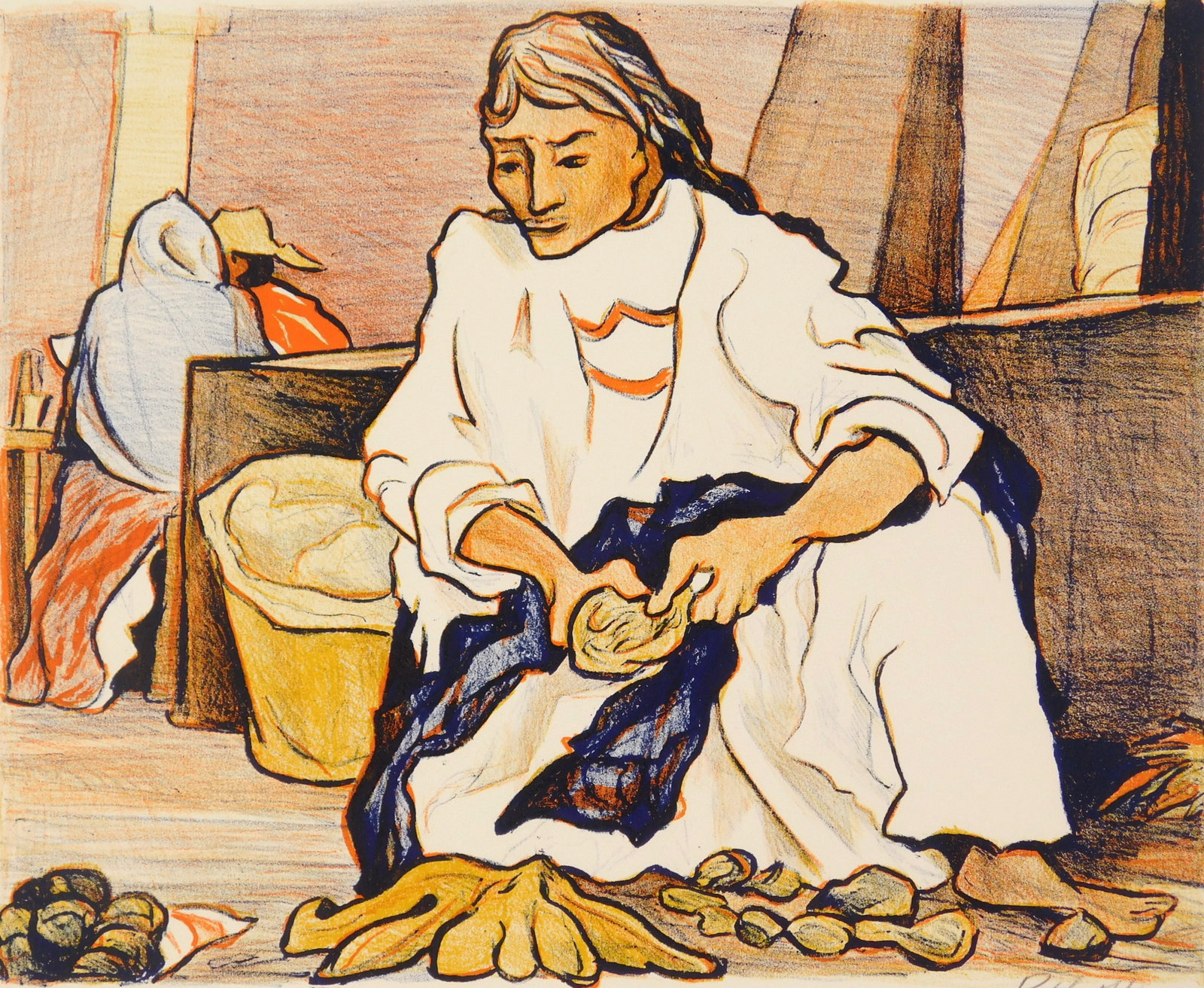 Pablo O'Higgins (Mexican American, 1904-1983) lithograph: El Mercado lithograph in colors, 1946, signed in pencil, edition of 250. 11 x 14" Provenance: Private collection- New York, NY *** PLEASE READ: IMPORTANT NOTE About S&H *** S&H of