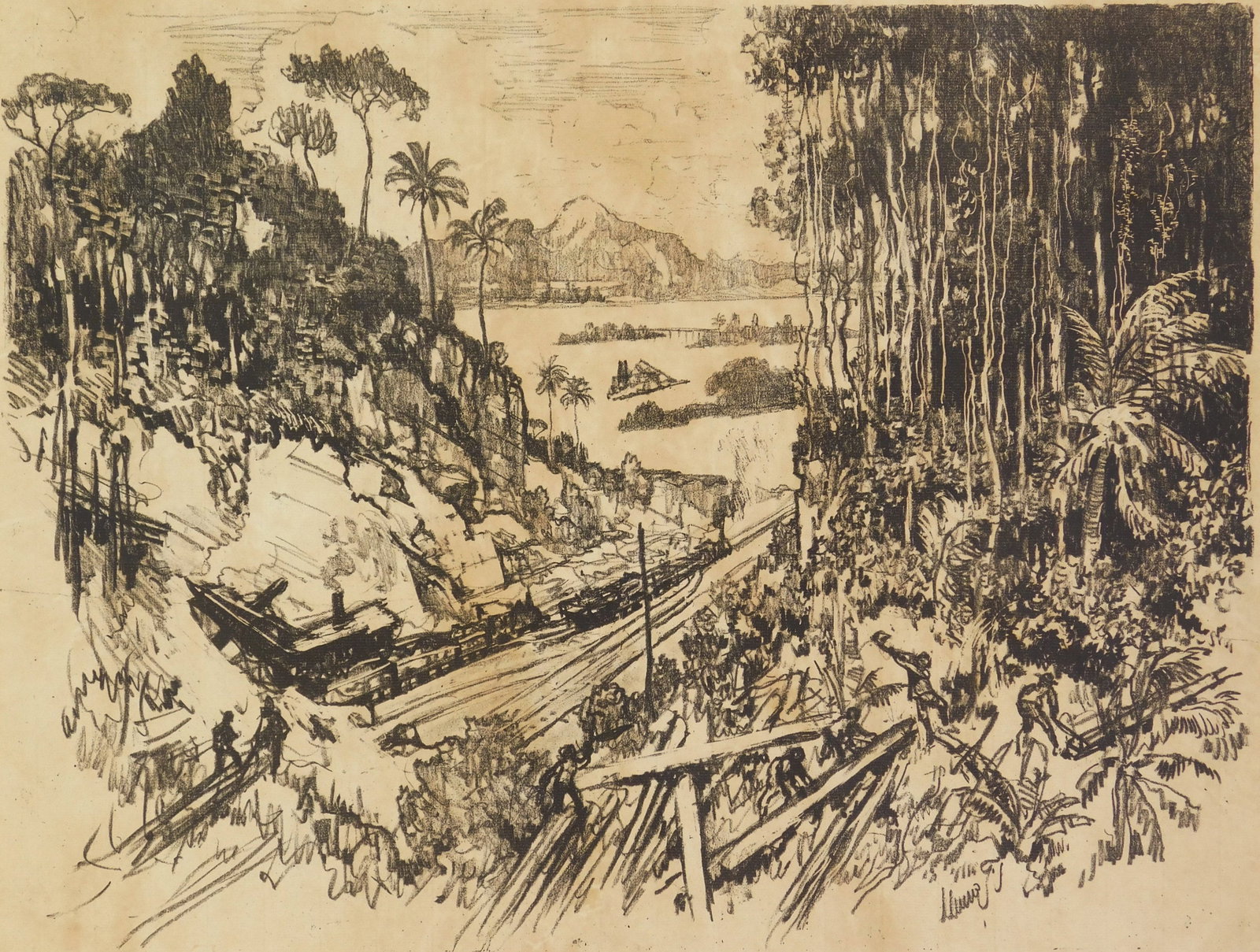 Joseph Pennell (American, 1857-1926) lithograph: The Jungle lithograph on laid paper, 1912, signed in pencil, edition of 50. 17 x 21 1/2'' Literature: Wuerth 222 Provenance: Private collection- Cleveland, OH *** PLEASE READ: IMPORTANT NOTE