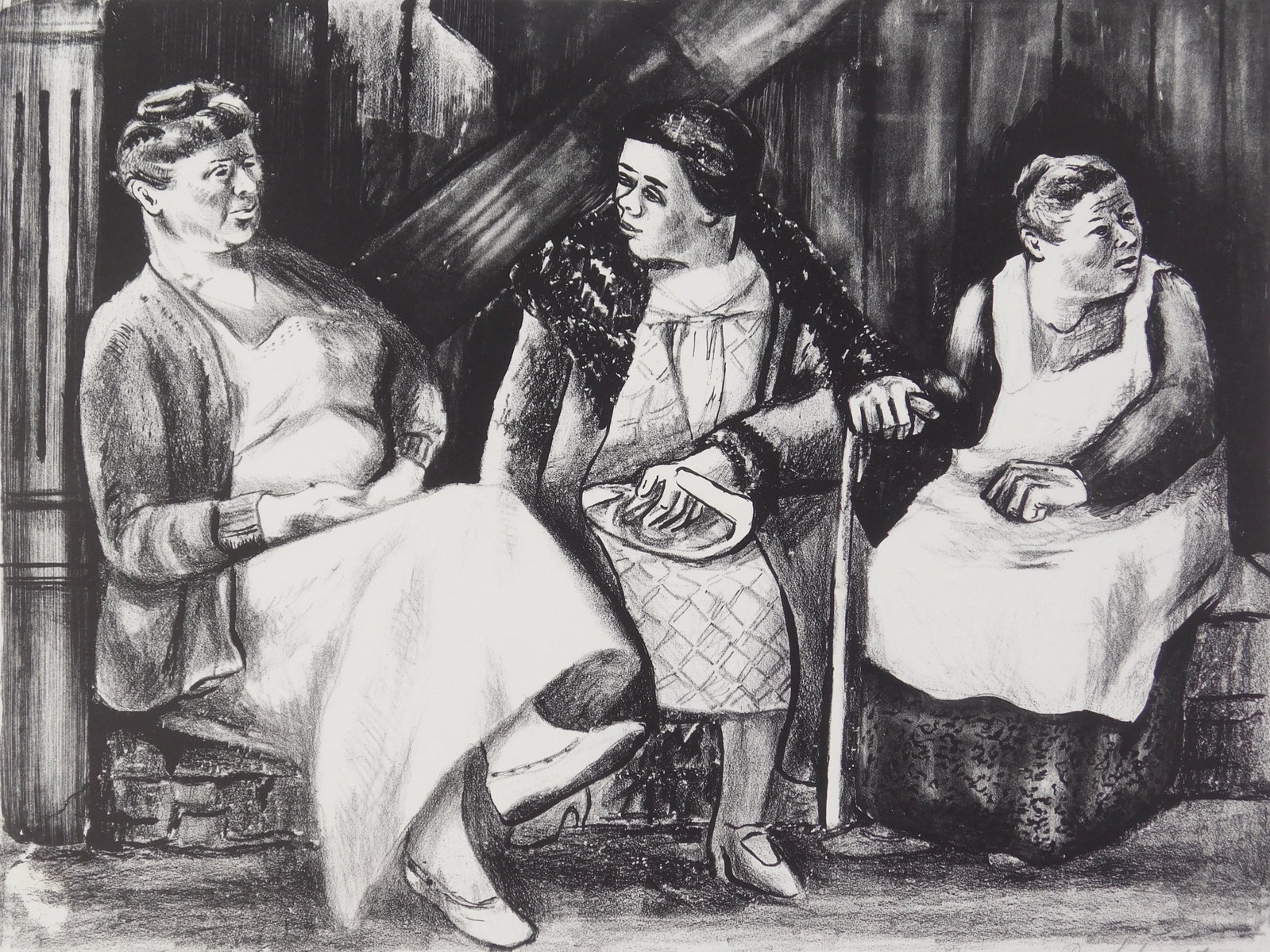 Bernard Schardt (American, 1904-1979) lithograph: Three Friends lithograph, ca. 1937, signed in pencil. 11 1/2 x 15" Provenance: Private collection- New York, NY *** PLEASE READ: IMPORTANT NOTE About S&H *** S&H of this auction will be