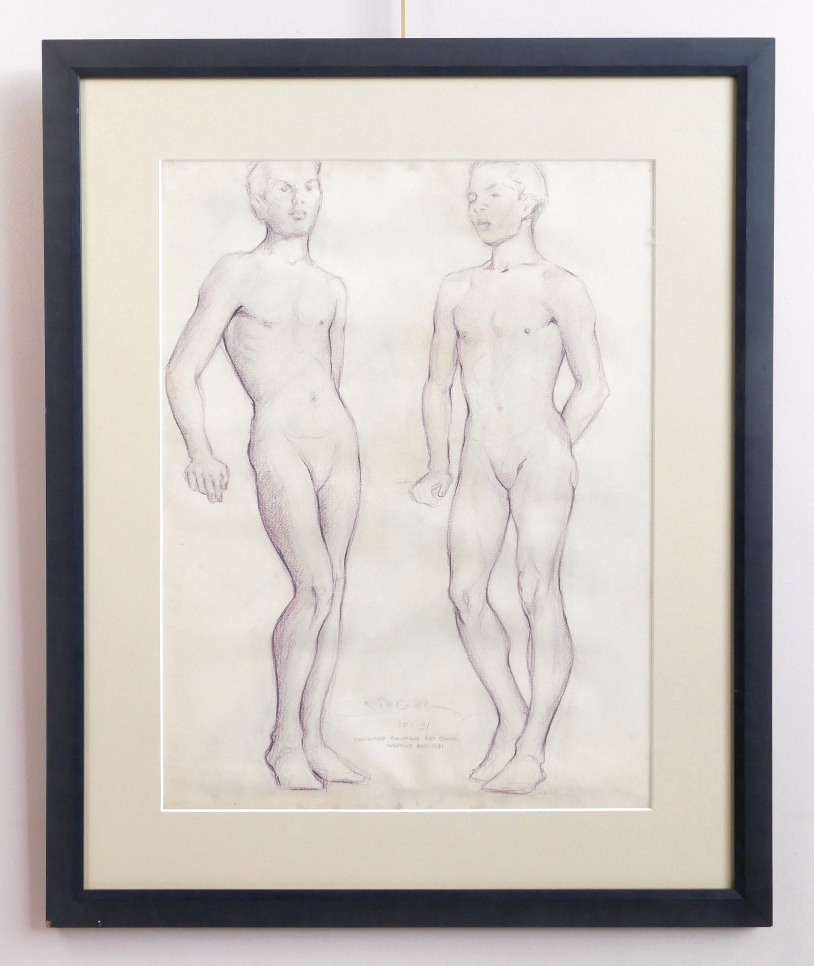 Clyde Singer (American, 1908-1999) drawing: Two Men charcoal on paper 1931, signed and dated 10-31 and the notation Exhibited Columbus Art School Monthly Exhi 1931 in pencil. 18 24' (sheet) Provenance: Private collection- C