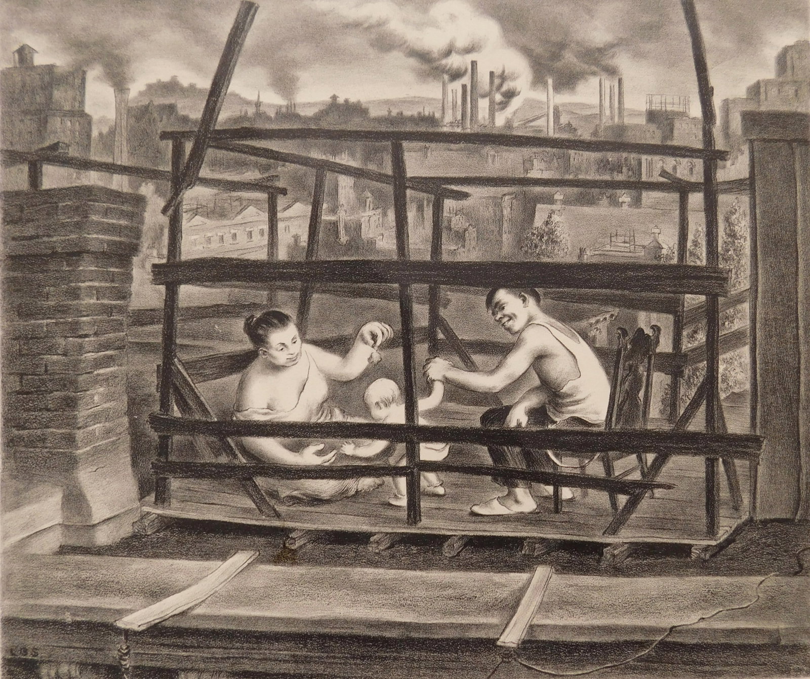 Lawrence Beall Smith (American, 1909-1995) lithograph: Pent House lithograph, 1938, signed, dated, titled and annotated Ed. 100 in pencil. 9 7/8 x 11 5/8" Provenance: Private collection- New York, NY *** PLEASE READ: IMPORTANT NOTE Ab