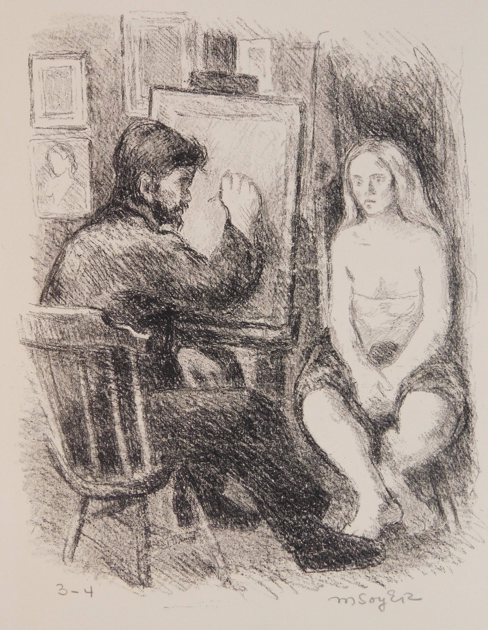Moses Soyer (American, 1889-1974) lithograph: In the Artist's Studio lithograph, signed and annotated 3-4 in pencil. 10 x 8" Provenance: Private collection- New York, NY *** PLEASE READ: IMPORTANT NOTE About S&H ***