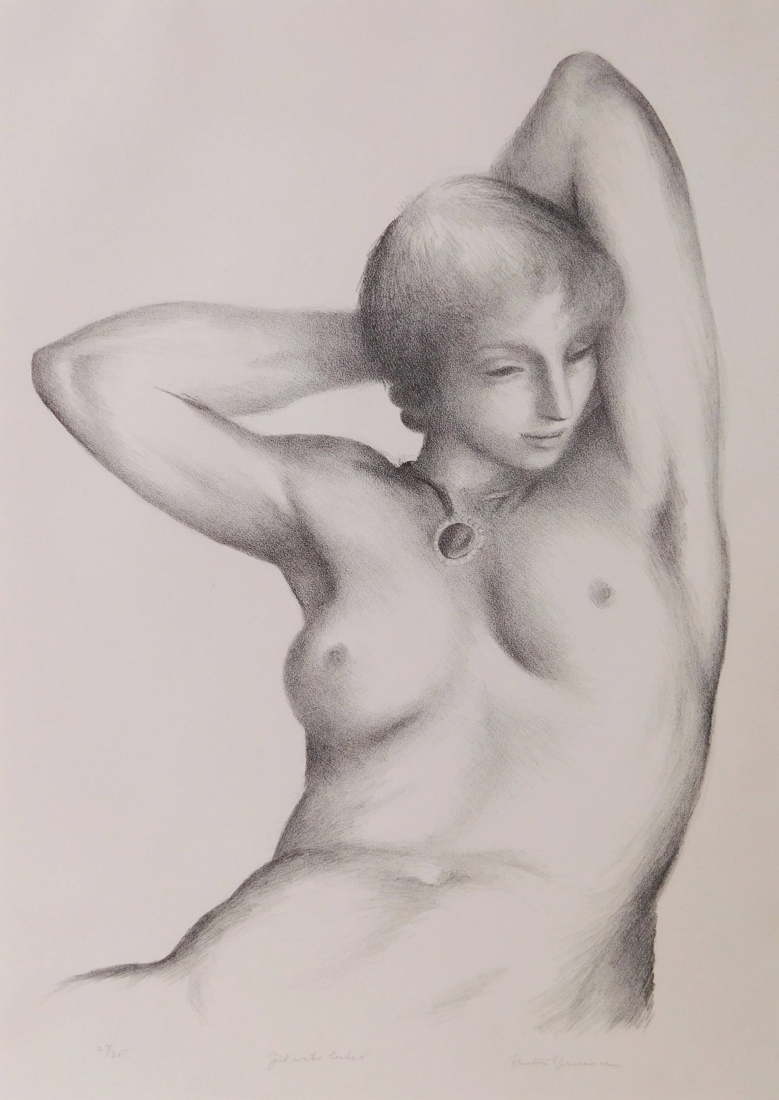 Benton Spruance (American 1904-1967) lithograph: Girl with Locket lithograph, 1936, signed, titled and numbered 14/35 in pencil. 14 1/2 x 10 1/2'' Literature: Fine & Looney 131 Provenance: Private collection- Cumberland Foreside, ME **
