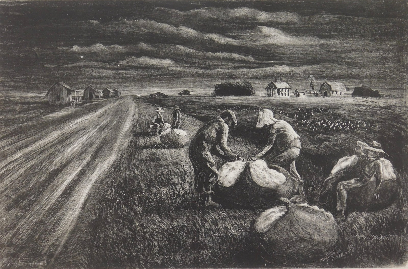 James Turnbull (American, 1909-1976) lithograph: Fifty Cents a Hundred lithograph, 1941, signed, dated, titled and annotated 20 prints in pencil. 11 x 17" Provenance: Private collection- New Orleans, LA *** PLEASE READ: IMPORTANT NOTE
