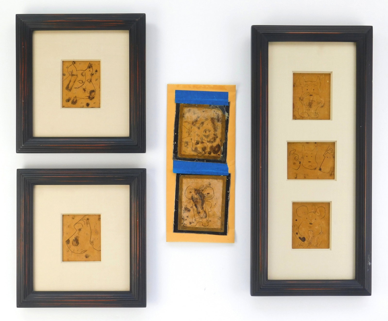 7 James Thurber (American, 1894-1961) drawings: Untitled 7 pen and ink on paper, adhered to metal. 4 1/2 x 3 3/4" (largest) Provenance: Private collection- Columbus, OH *** PLEASE READ: IMPORTANT NOTE About S&H *** S&H of this a
