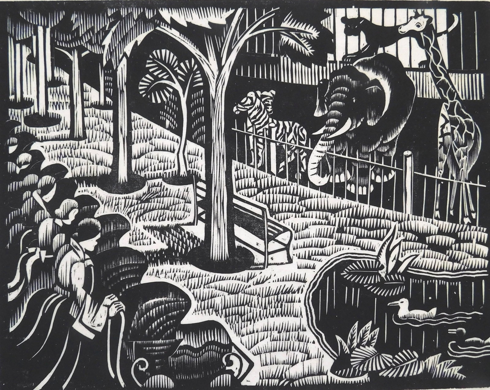 Charles Turzak (American, 1888-1986) woodcut: Lincoln Park Zoo woodblock, signed and titled in pencil. 9 1/2 x 12" Provenance: Private collection- New Orleans, LA *** PLEASE READ: IMPORTANT NOTE About S&H *** S&H of this aucti